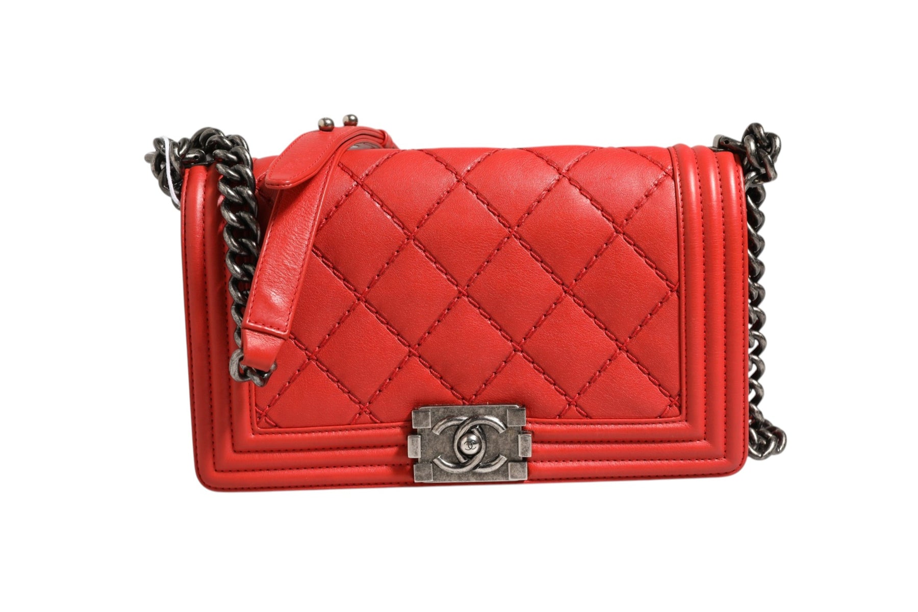 Chanel Red Diamond Stitch Calfskin Leather New Medium Boy Bag | Regal Royce