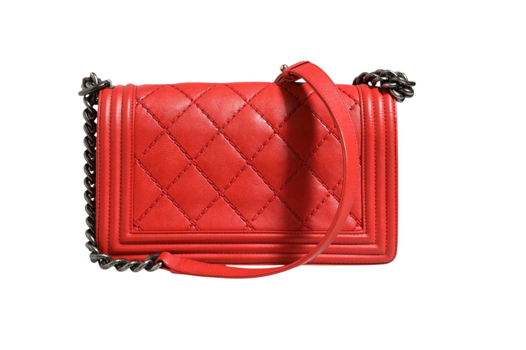 Chanel Red Diamond Stitch Calfskin Leather New Medium Boy Bag | Regal Royce