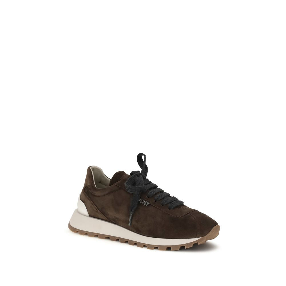 Brunello Cucinelli Brown Calf Leather Bos Taurus Athletic Sneakers | Regal Royce