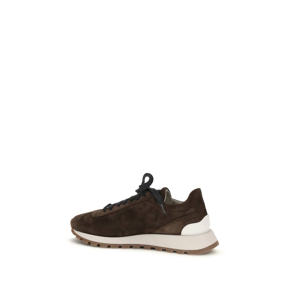 Brunello Cucinelli Brown Calf Leather Bos Taurus Athletic Sneakers | Regal Royce