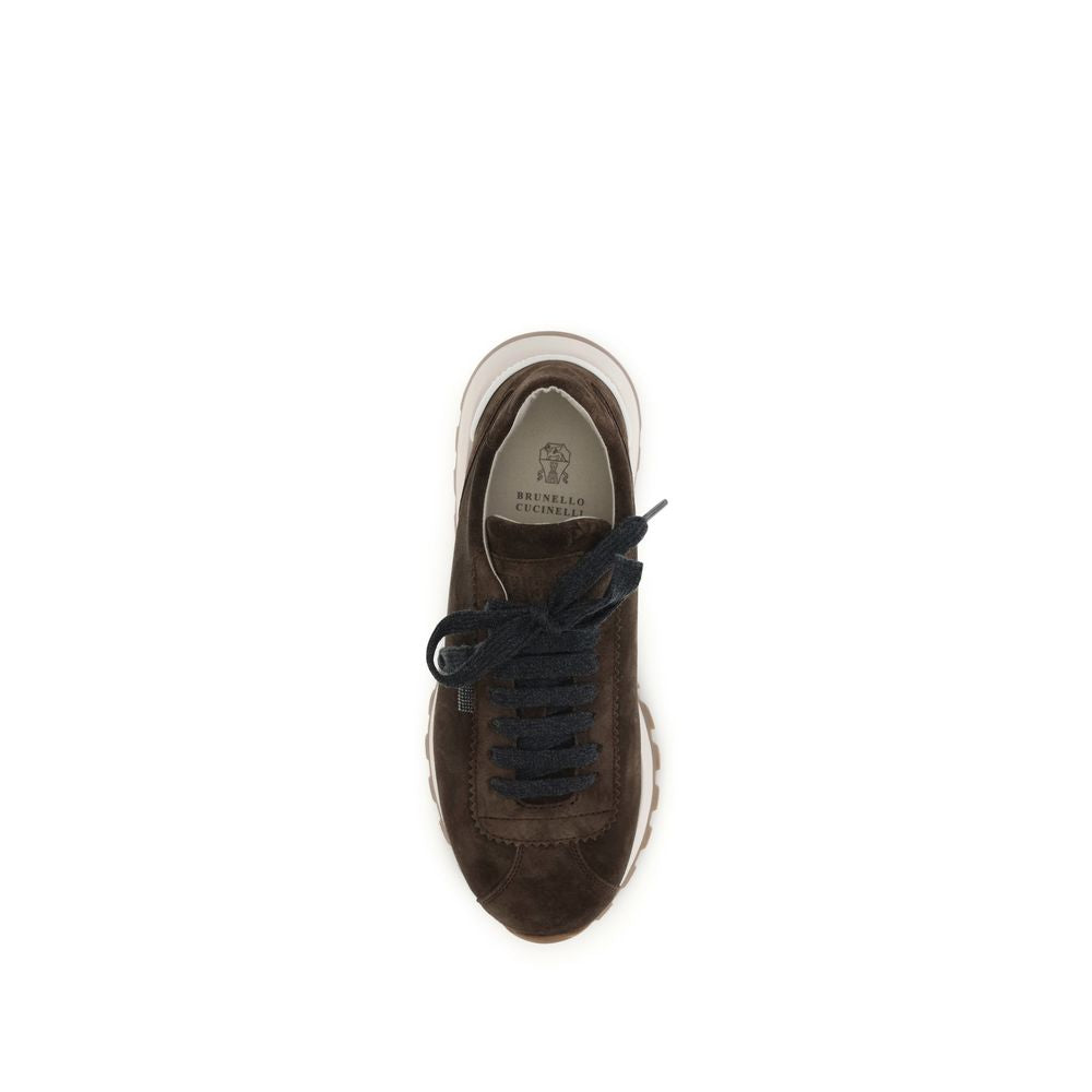Brunello Cucinelli Brown Calf Leather Bos Taurus Athletic Sneakers | Regal Royce