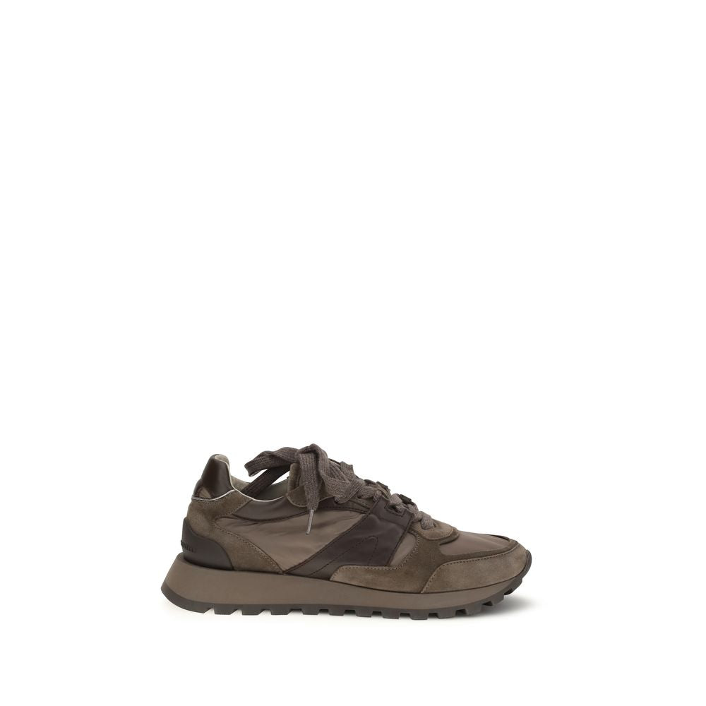 Brunello Cucinelli Brown Calf Leather Bos Taurus Athletic Sneakers | Regal Royce