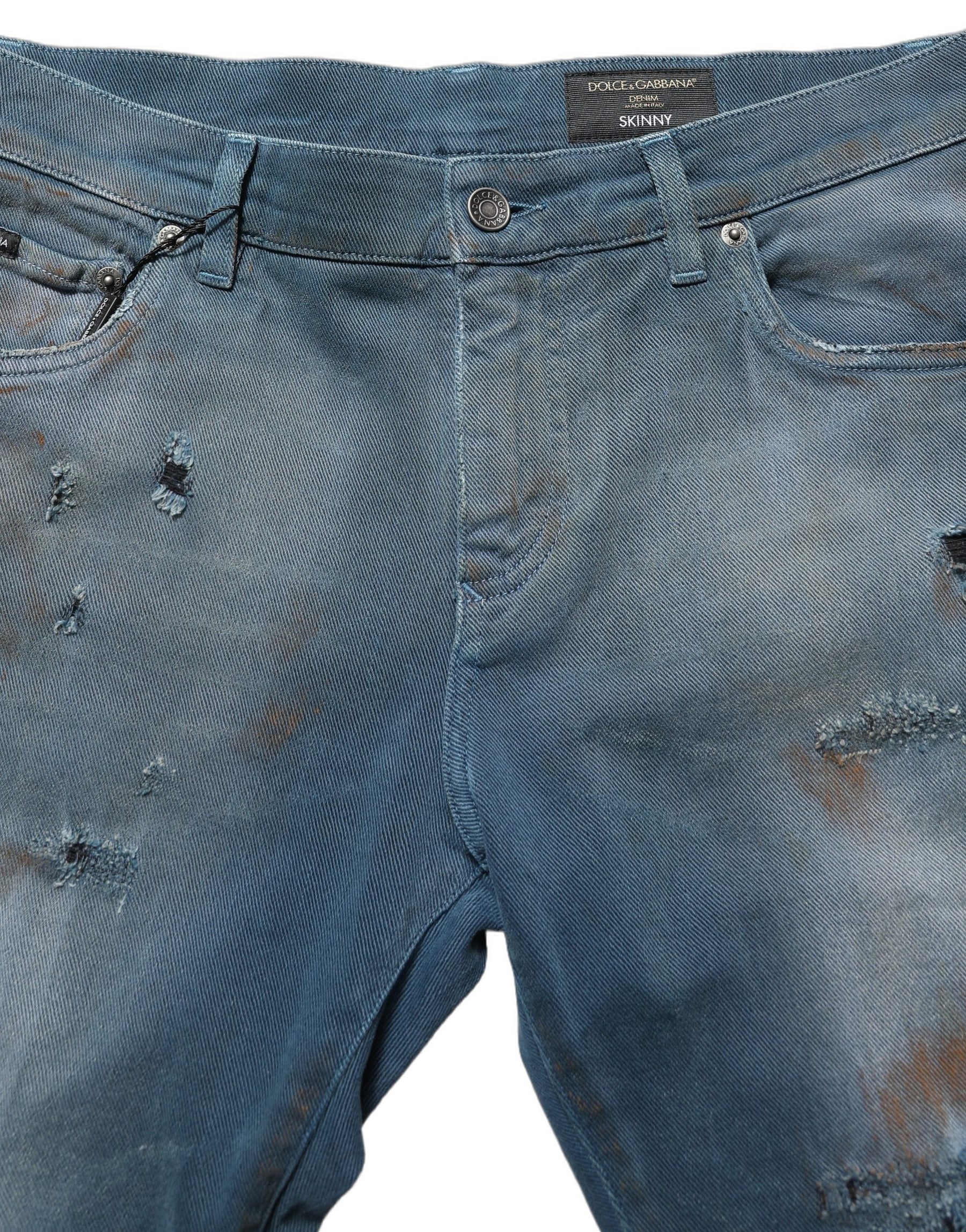 Dolce & Gabbana Blue Distressed Mid Waist Skinny Denim Jeans | Regal Royce