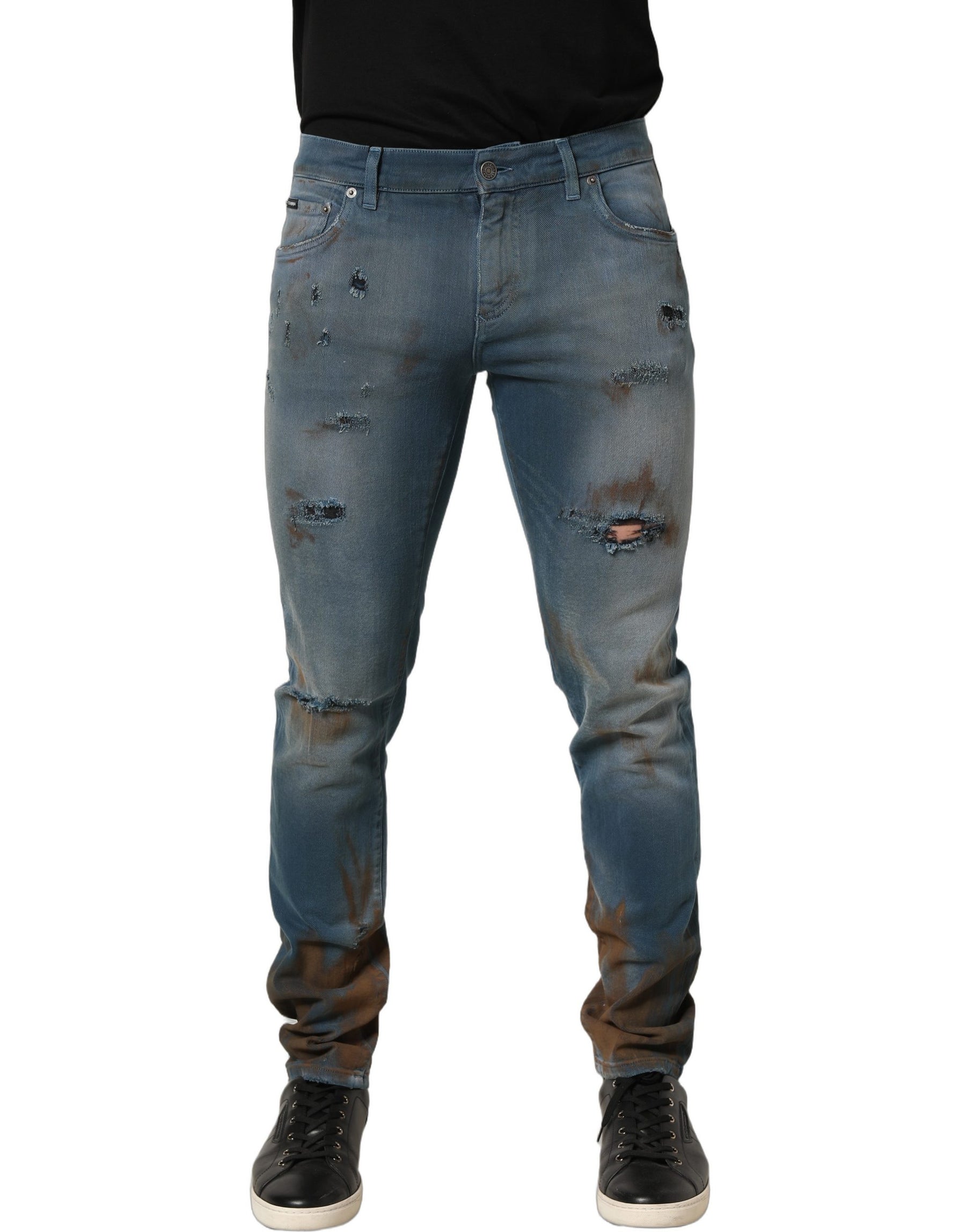 Dolce & Gabbana Blue Distressed Mid Waist Skinny Denim Jeans | Regal Royce