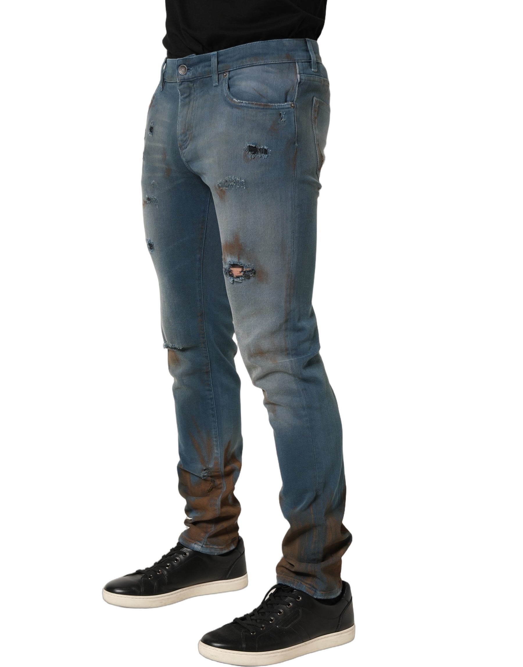 Dolce & Gabbana Blue Distressed Mid Waist Skinny Denim Jeans | Regal Royce