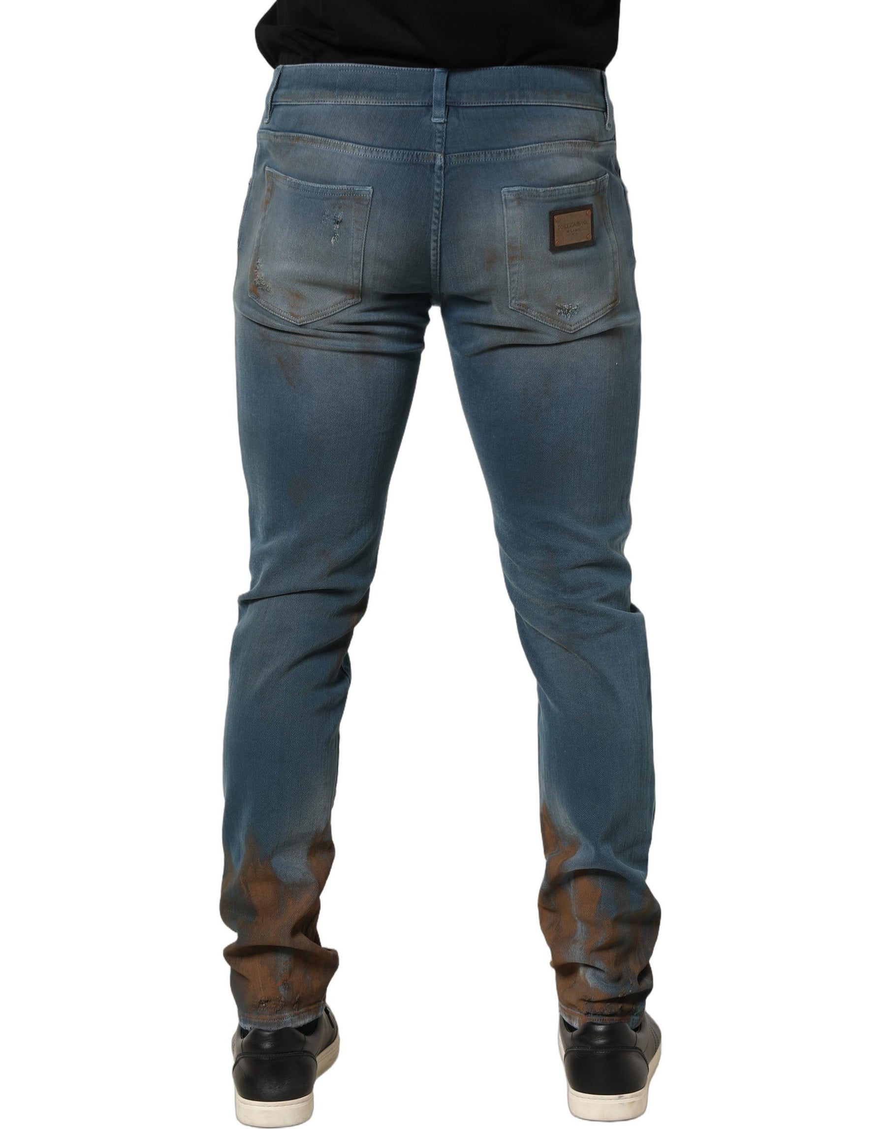Dolce & Gabbana Blue Distressed Mid Waist Skinny Denim Jeans | Regal Royce