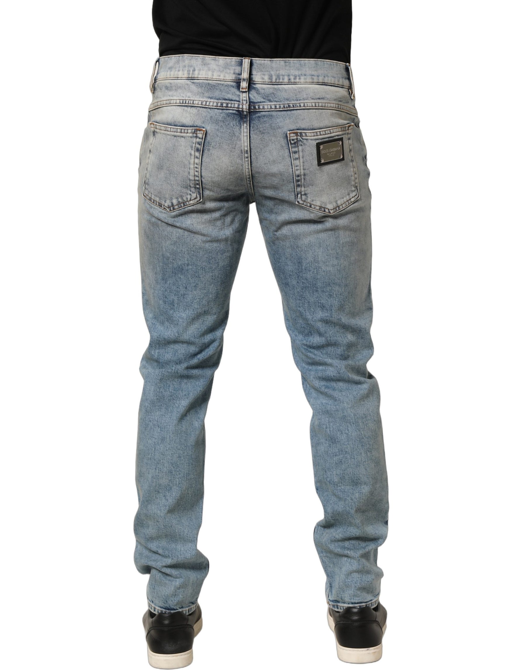 Dolce & Gabbana Blue Washed Mid Waist Straight Men Denim Jeans | Regal Royce