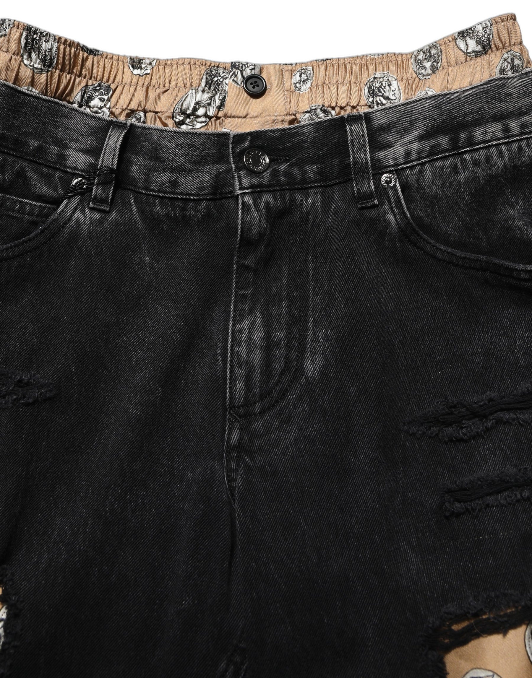 Dolce & Gabbana Black Distressed Cotton Straight Denim Jeans | Regal Royce
