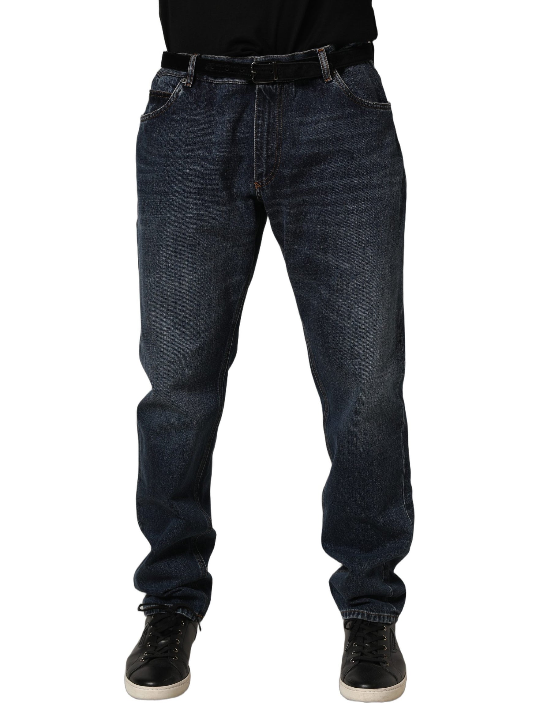 Dolce & Gabbana Dark Blue Washed MidWaist Straight Denim Jeans | Regal Royce