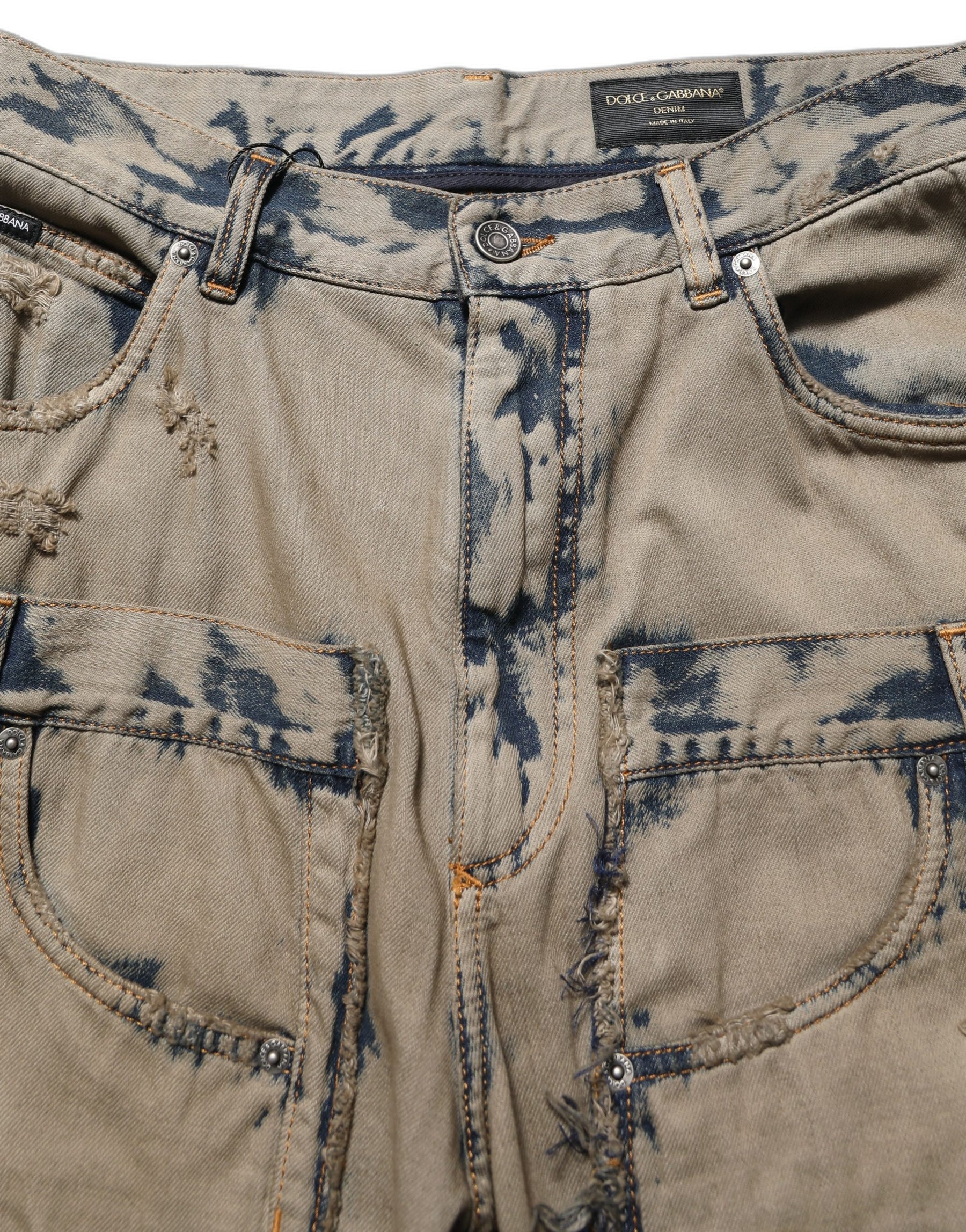Dolce & Gabbana Beige Bleached Deconstructed Men Denim Jeans | Regal Royce
