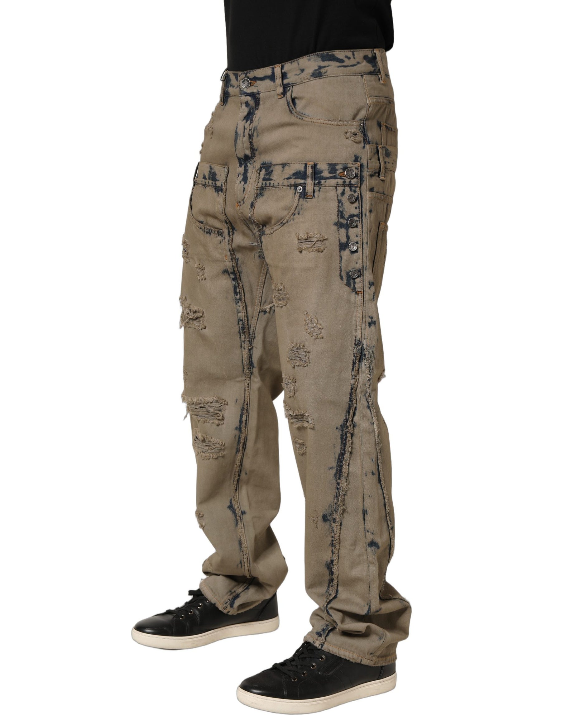 Dolce & Gabbana Beige Bleached Deconstructed Men Denim Jeans | Regal Royce