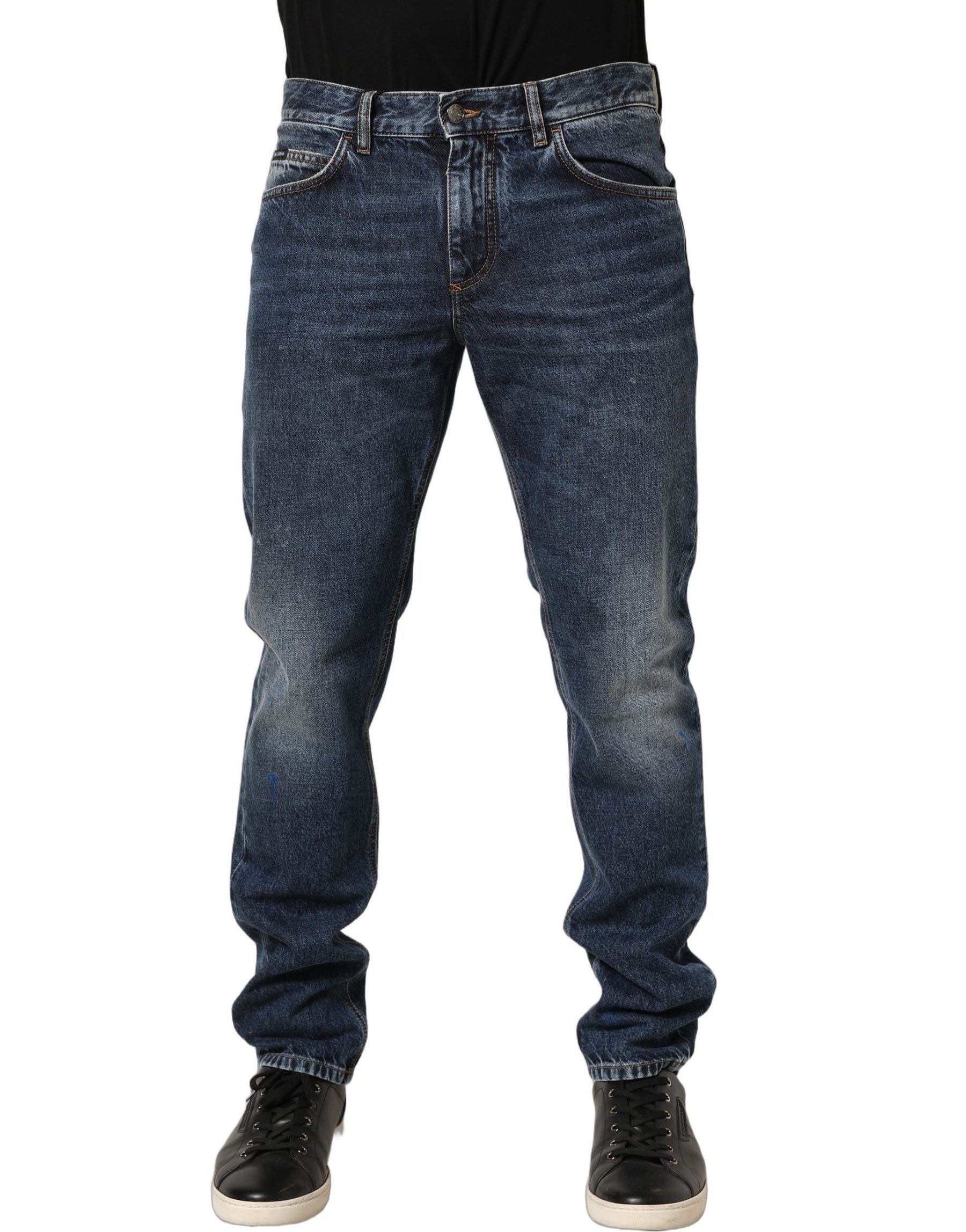 Dolce & Gabbana Dark Blue Washed Mid Waist Straight Men Denim Jeans | Regal Royce