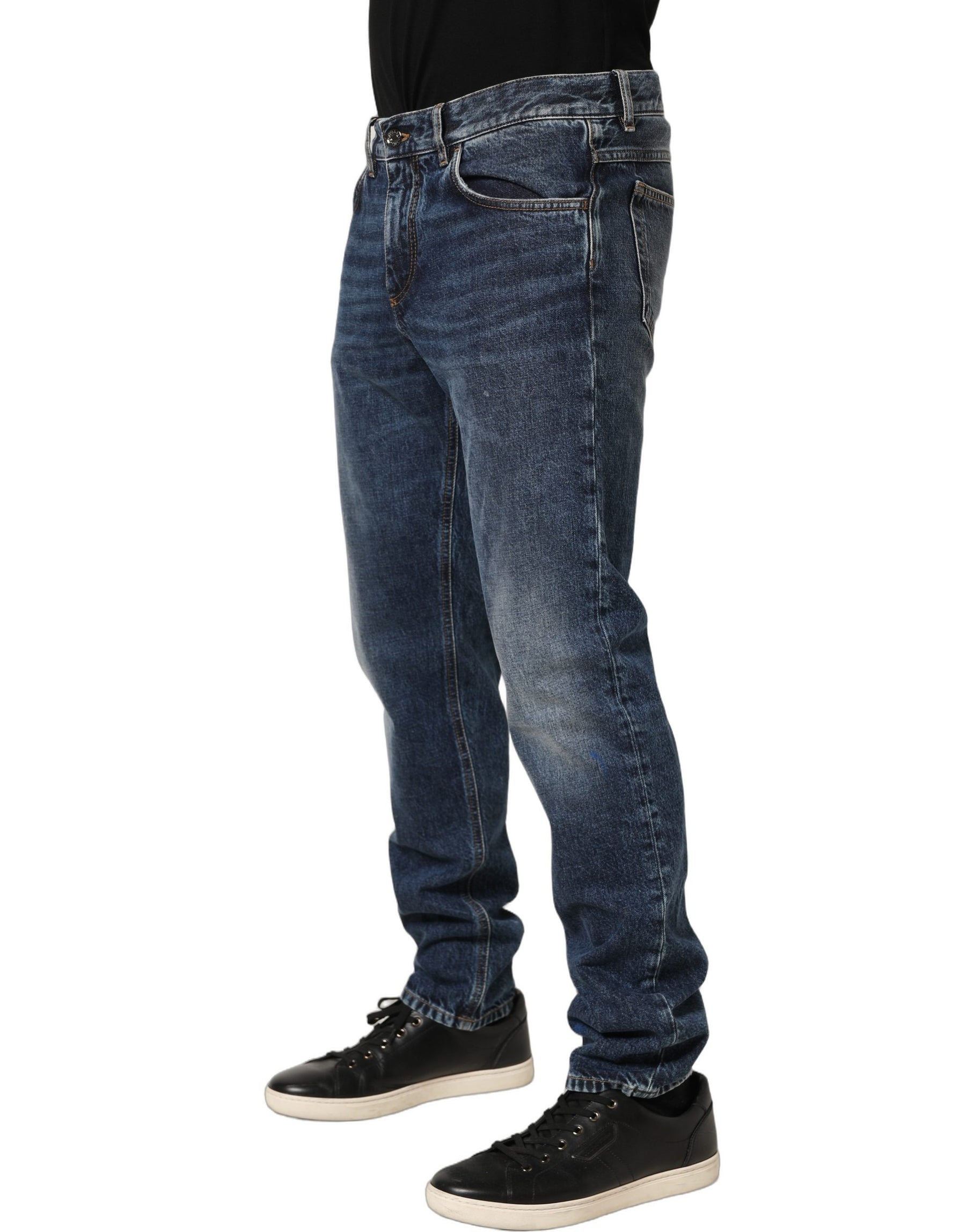Dolce & Gabbana Dark Blue Washed Mid Waist Straight Men Denim Jeans | Regal Royce