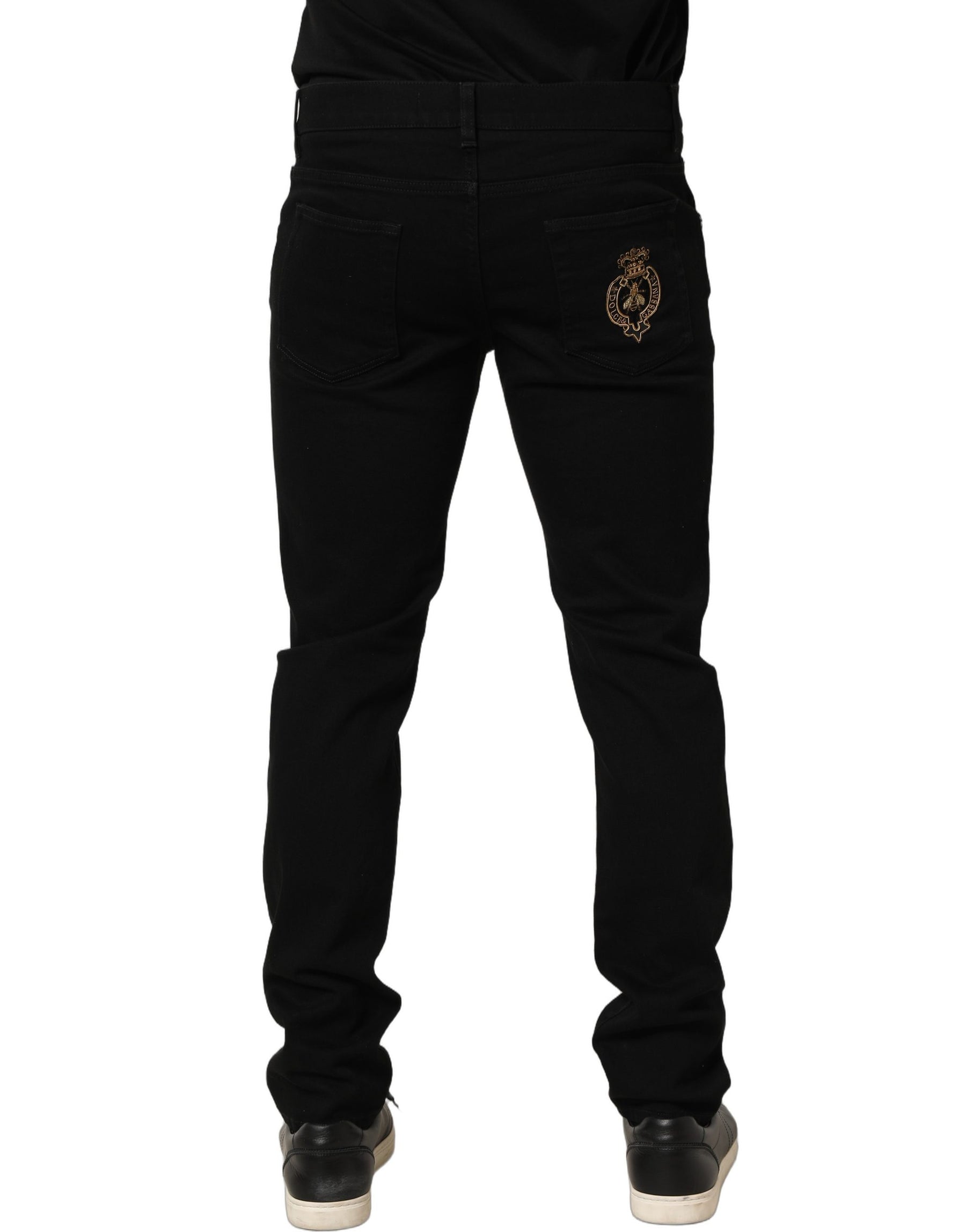 Dolce & Gabbana Black Heraldic Embroidered Skinny Denim Jeans | Regal Royce