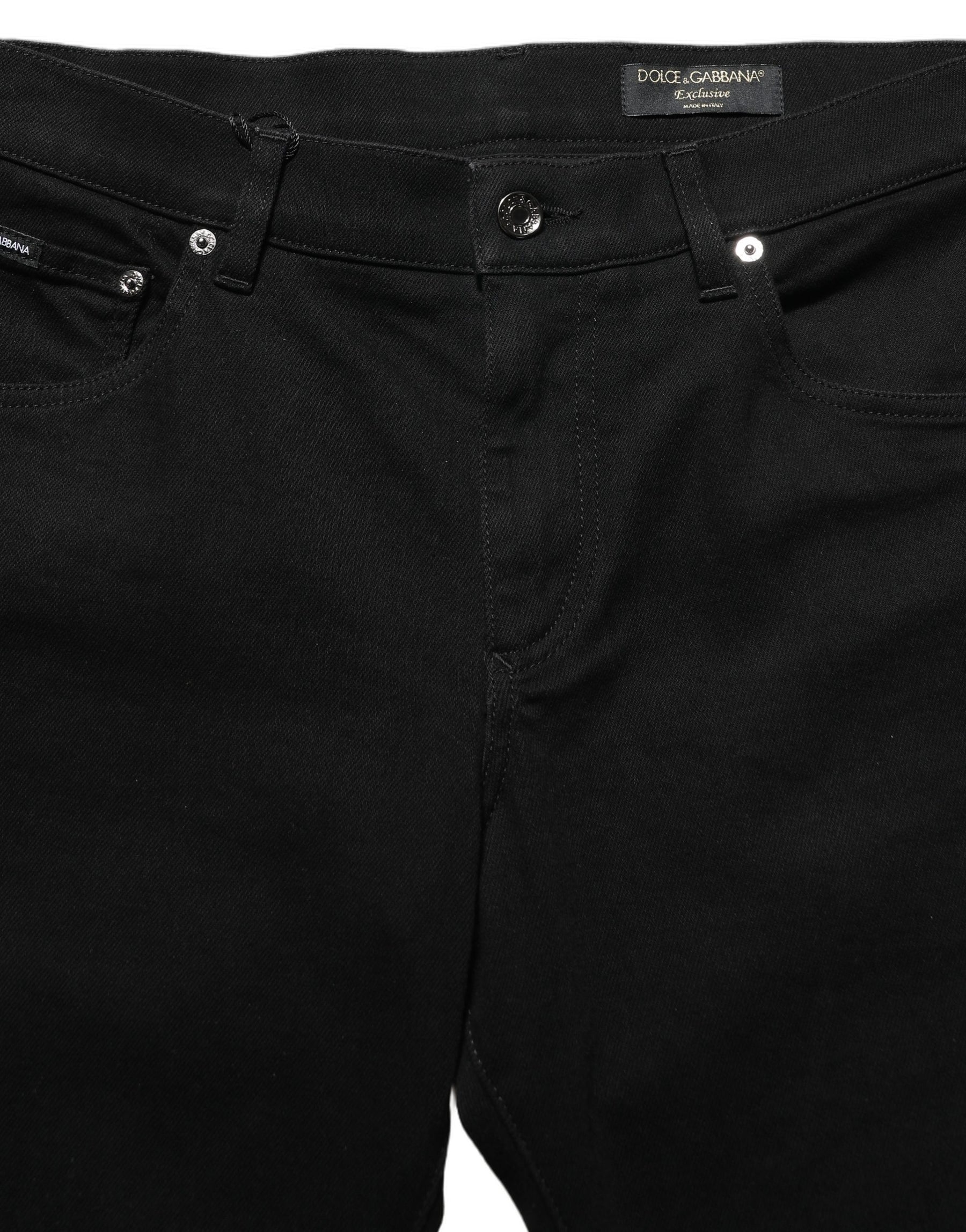 Dolce & Gabbana Black Heraldic Embroidered Skinny Denim Jeans | Regal Royce