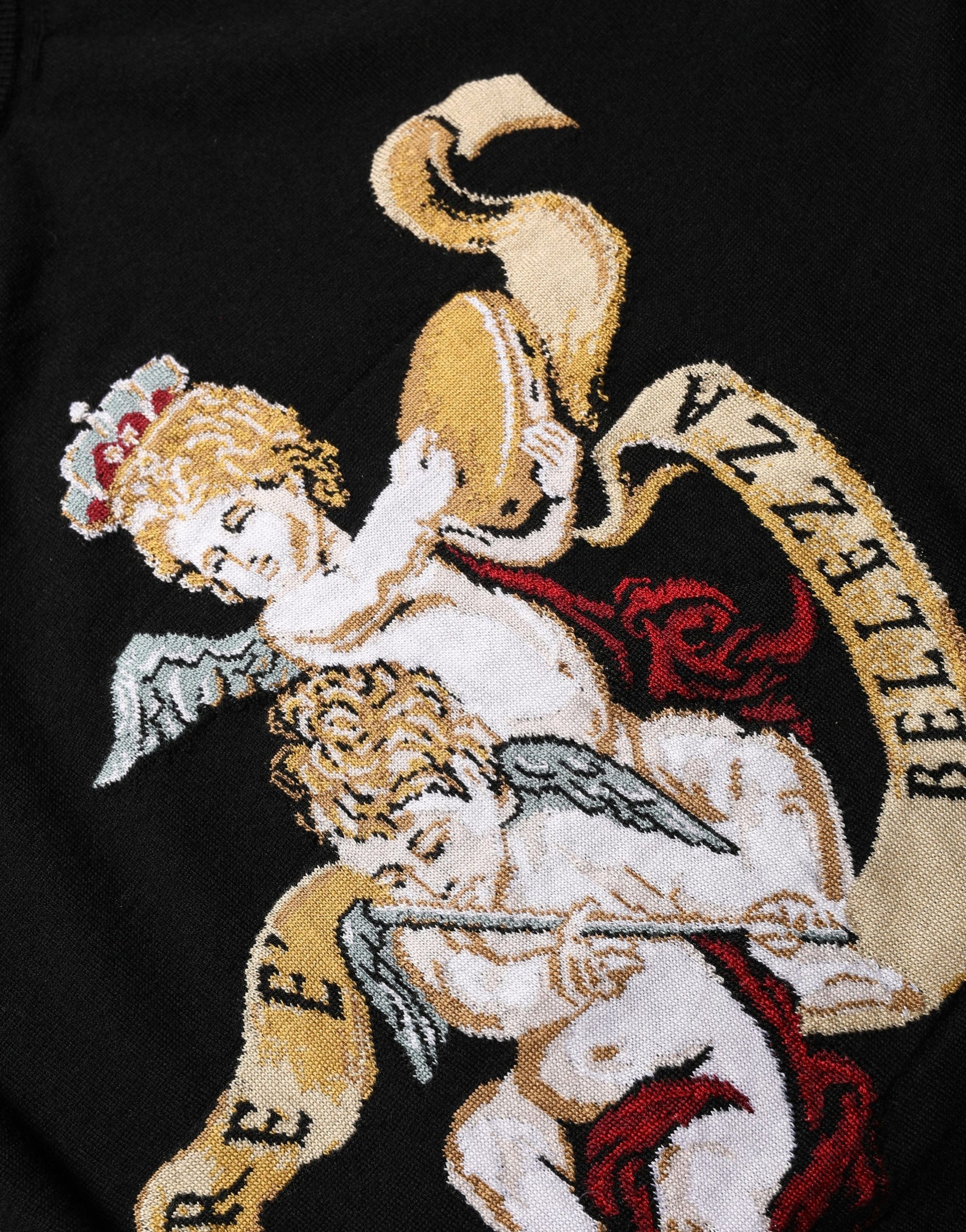 Dolce & Gabbana Black Angels Wool Crew Neck Pullover Sweater | Regal Royce