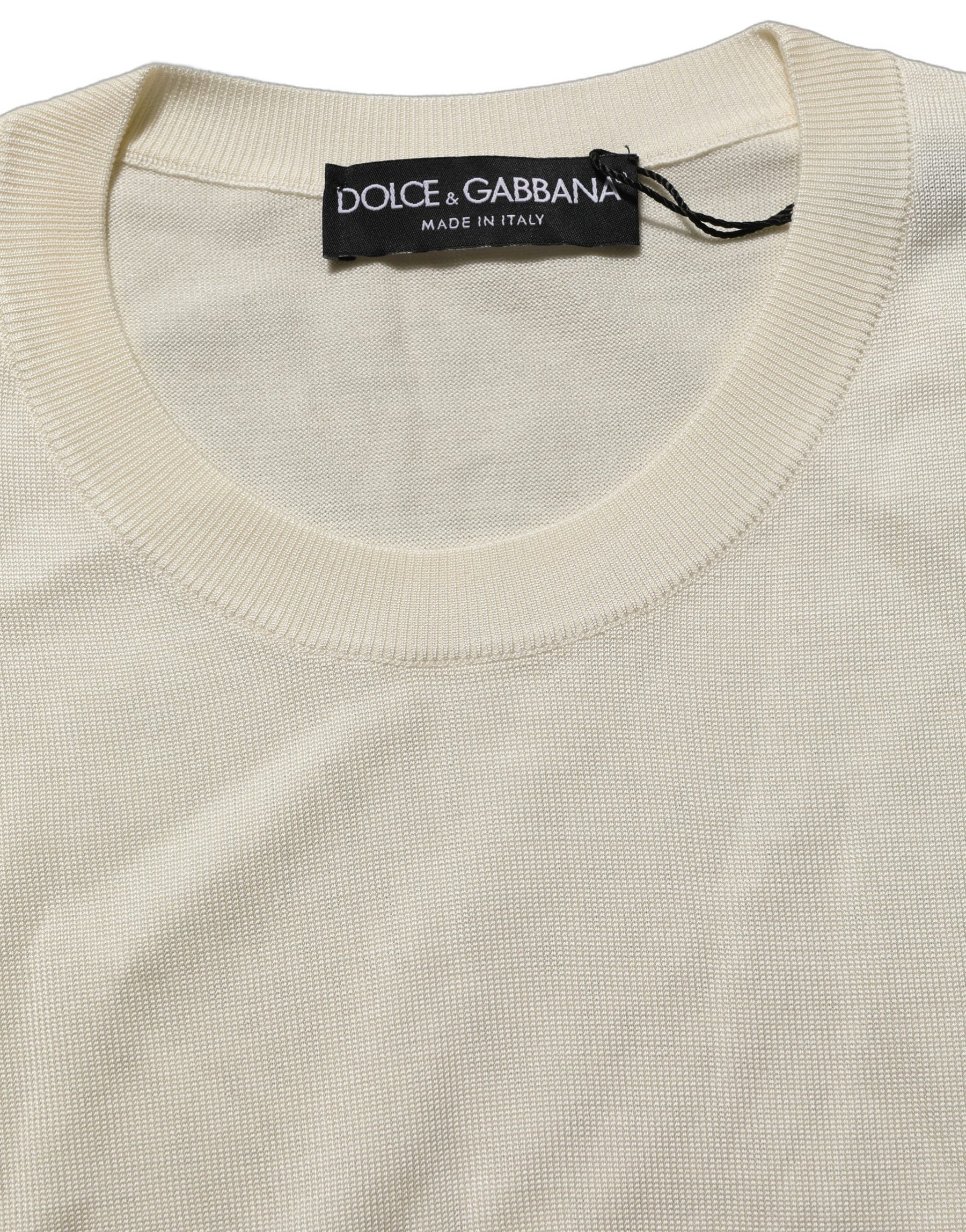Dolce & Gabbana Off White 3/4 Sleeves Crewneck Pullover Sweater | Regal Royce