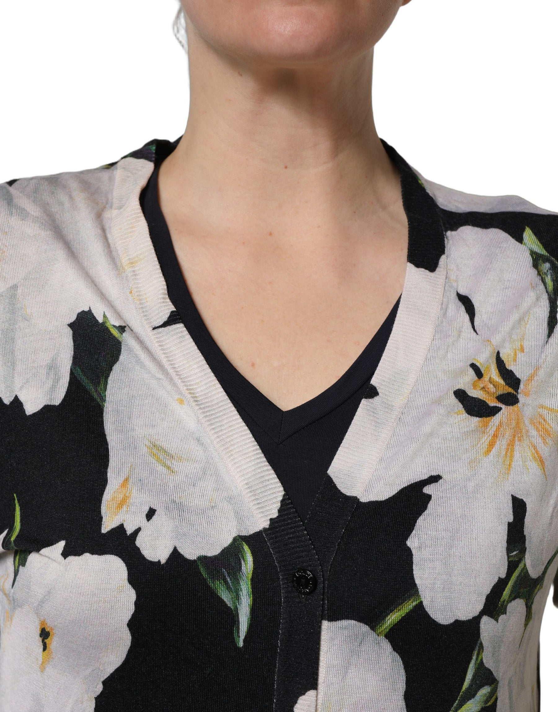 Dolce & Gabbana Black Floral Cashmere Silk Cardigan Sweater | Regal Royce
