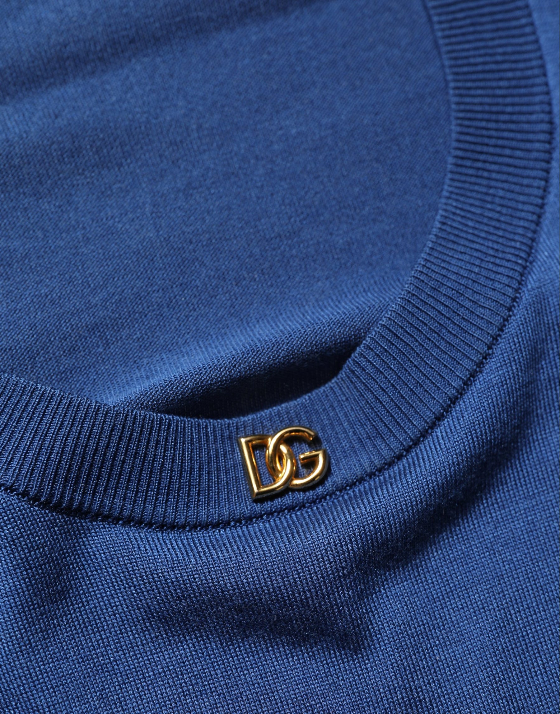 Dolce & Gabbana Blue Silk DG Logo Crew Neck Pullover Sweater | Regal Royce