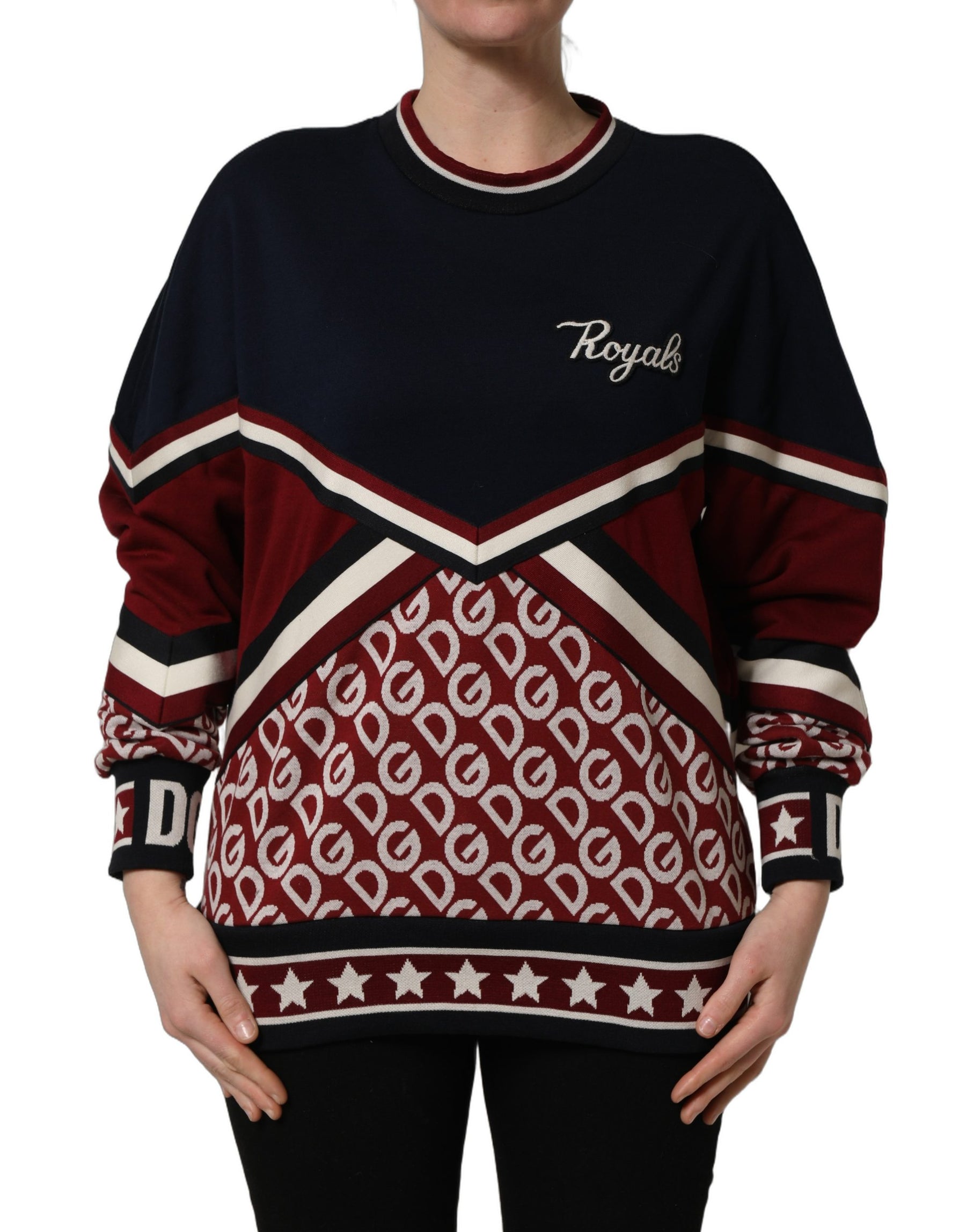 Dolce & Gabbana Blue Red Paneled 'Royals' Patch Sweatshirt Sweater | Regal Royce