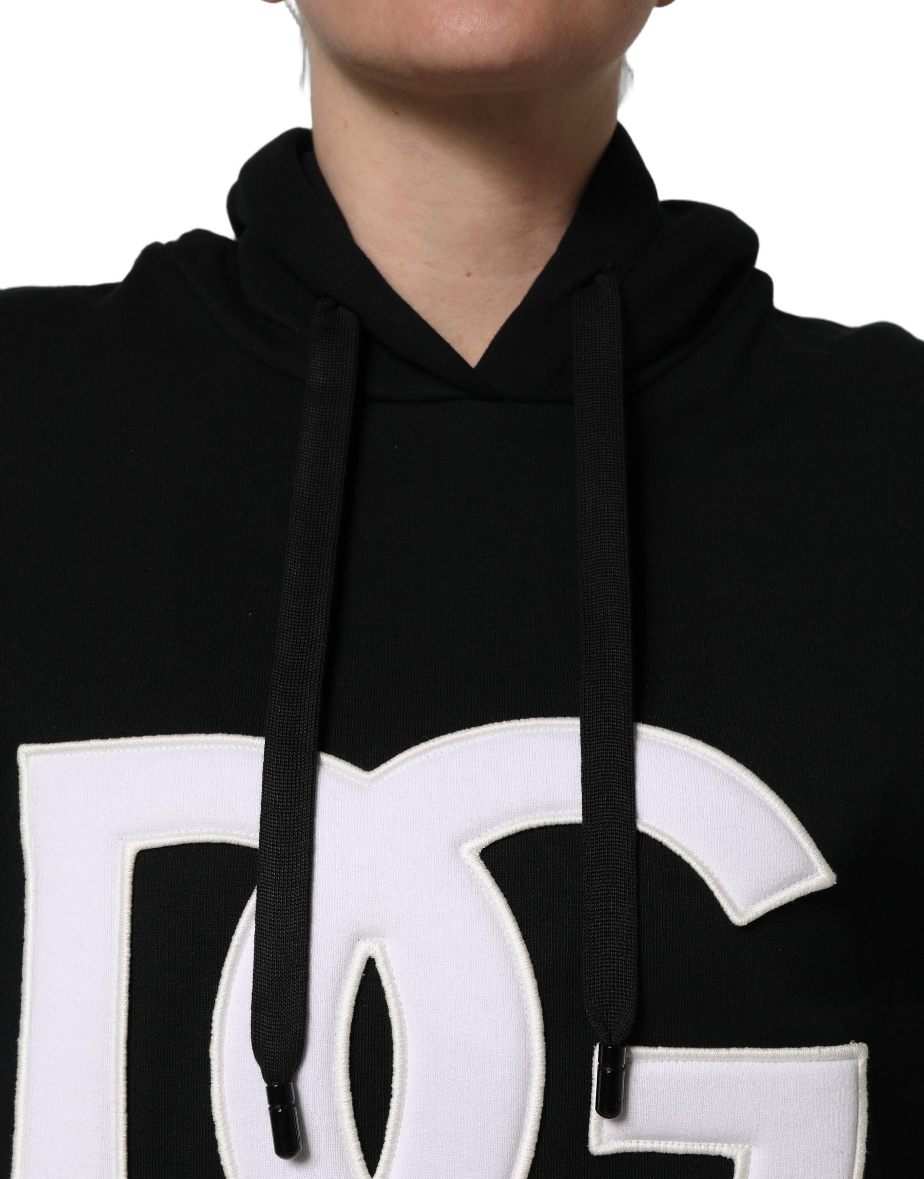 Dolce & Gabbana BlackWhite Appliqué Hooded Sweatshirt Sweater | Regal Royce