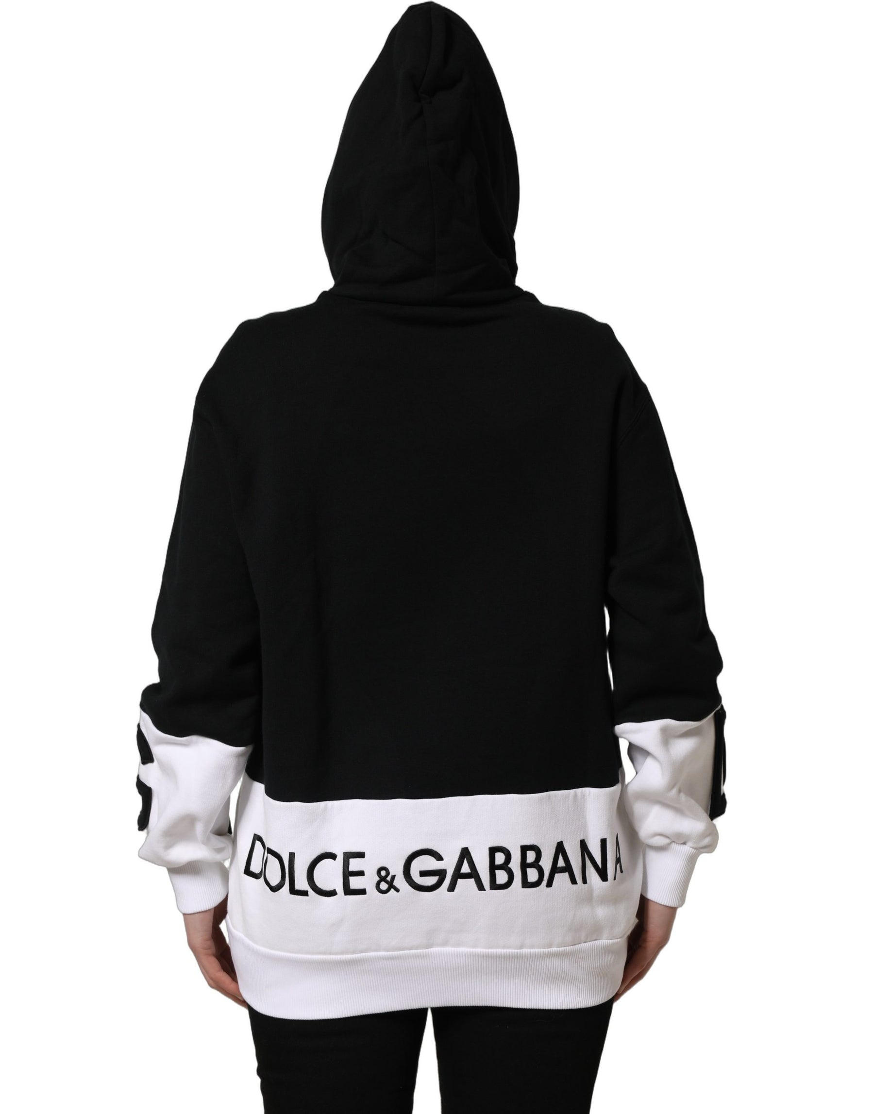Dolce & Gabbana BlackWhite Appliqué Hooded Sweatshirt Sweater | Regal Royce