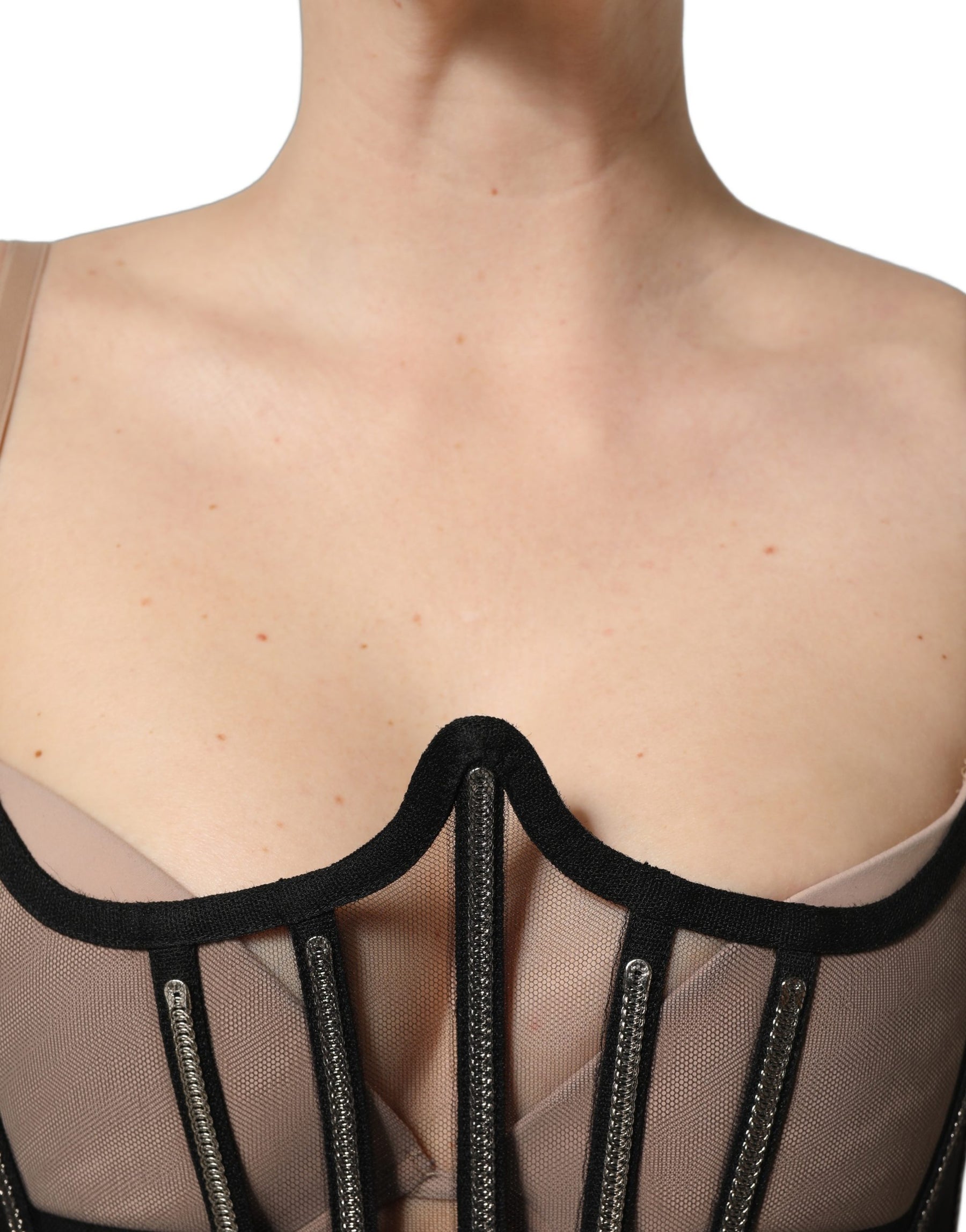 Dolce & Gabbana Black Sheer Tulle Bodysuit Cropped Corset Top | Regal Royce