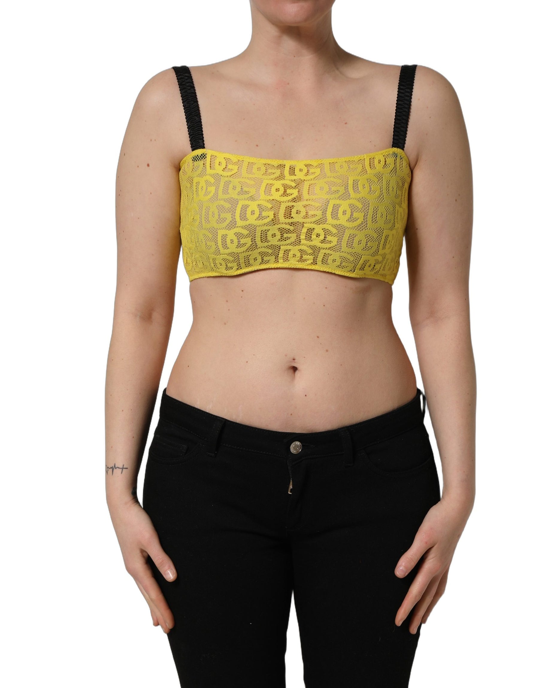 Dolce & Gabbana Yellow Black Leopard Faux Leather Bra Top | Regal Royce