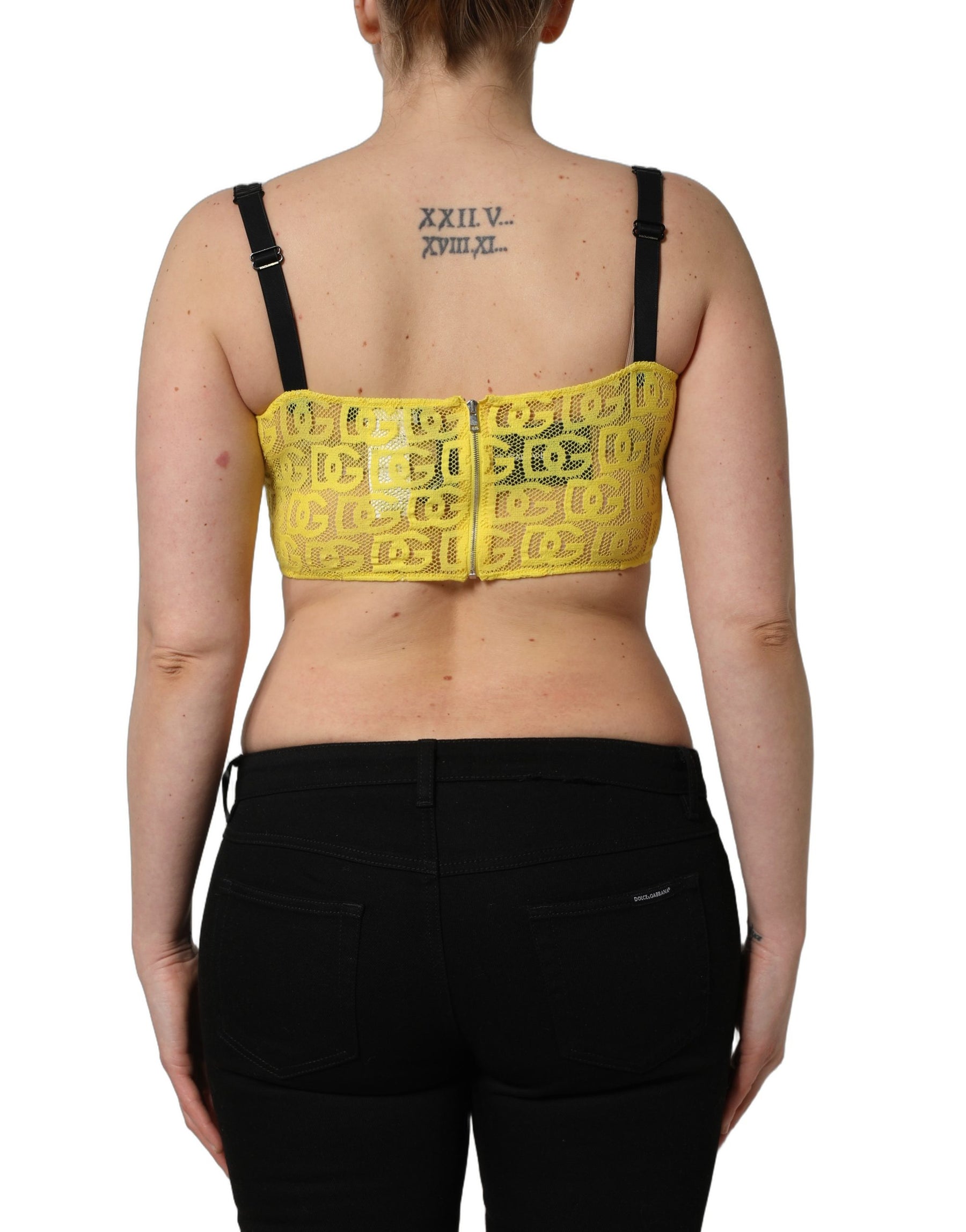 Dolce & Gabbana Yellow Cotton Crepe Chiffon Crop Bralette Top | Regal Royce