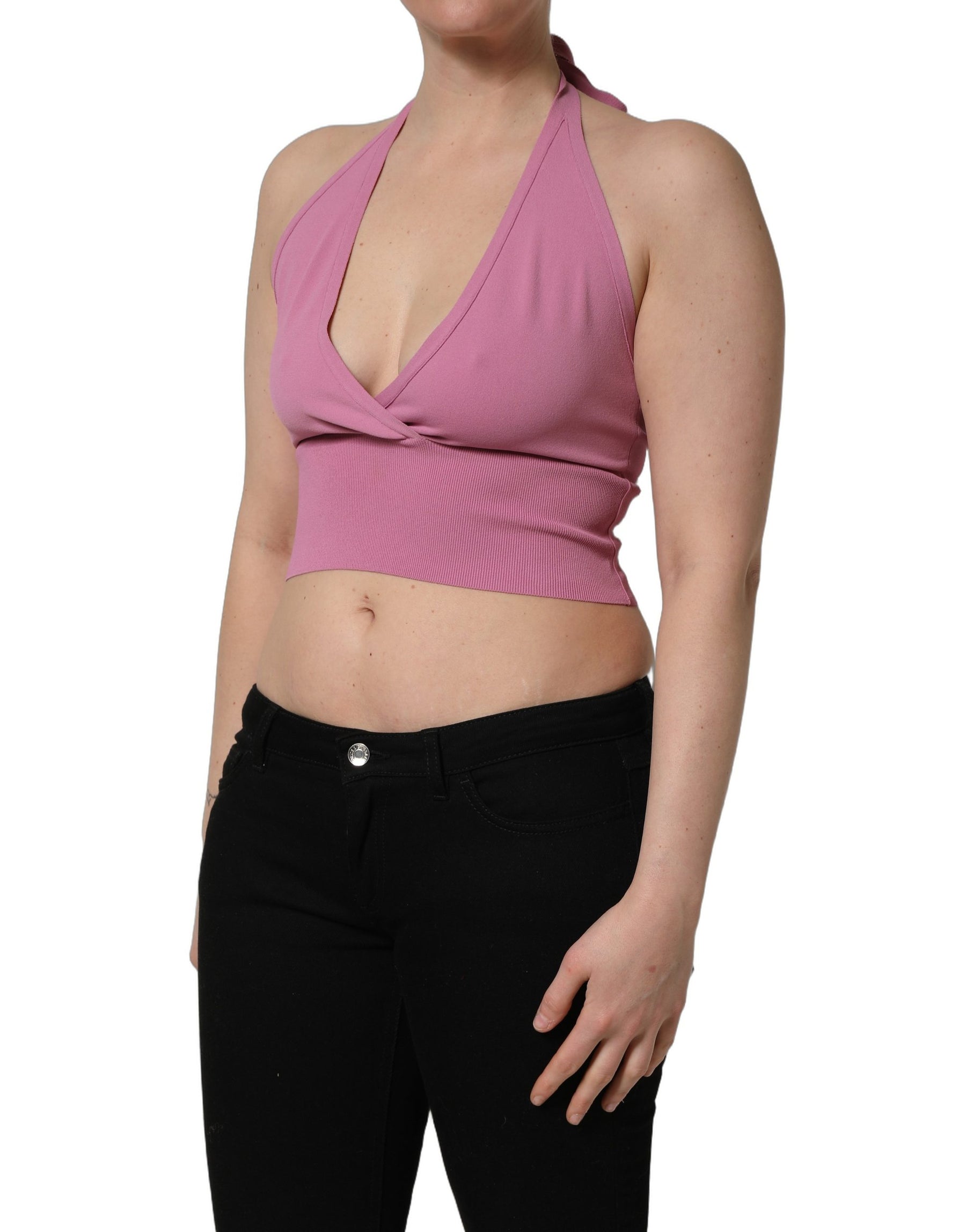 Dolce & Gabbana Pink Halter Neck Fitted Cropped Tank Top | Regal Royce