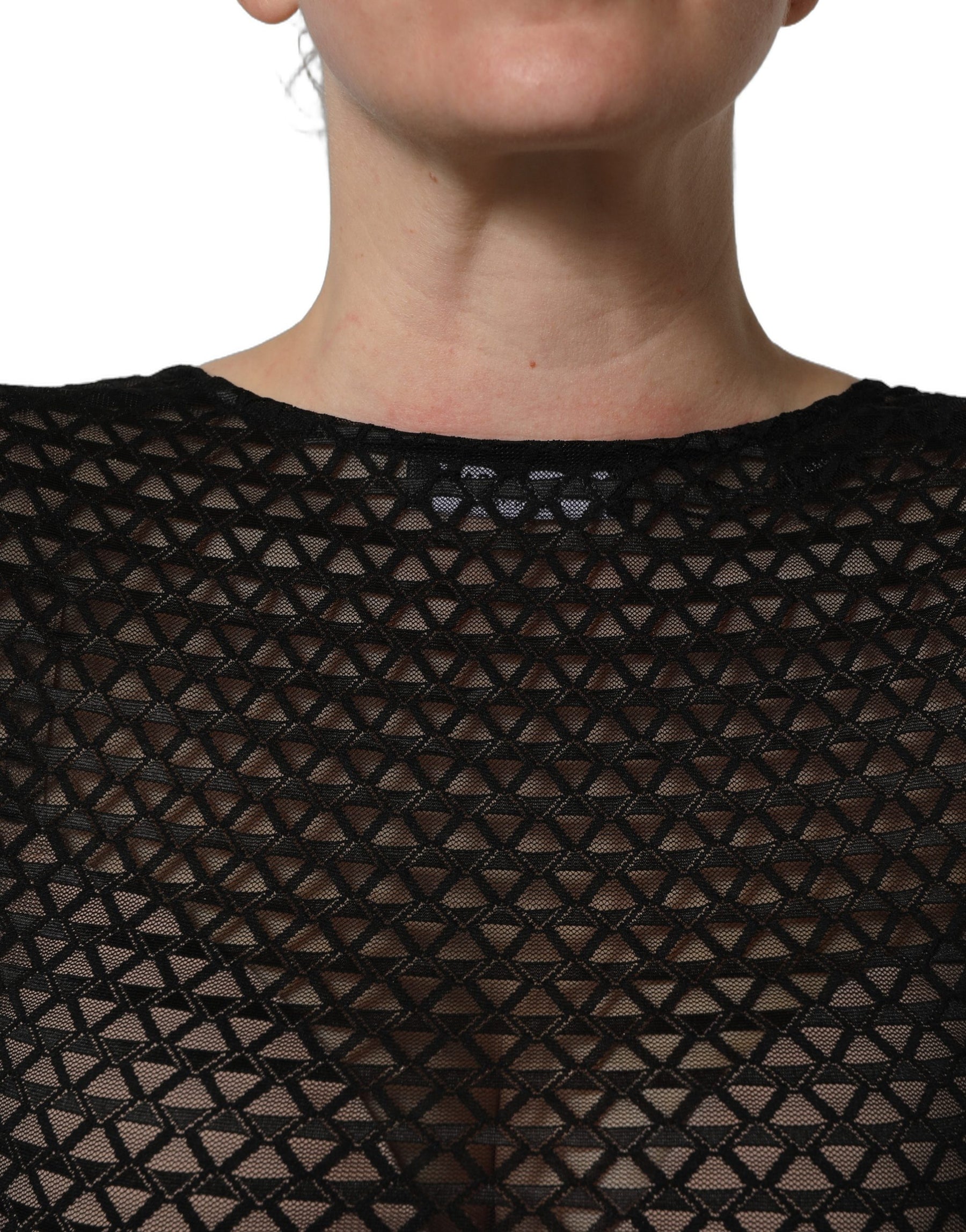 Dolce & Gabbana Black Nylon Fishnet Long Sleeve Cropped Top | Regal Royce