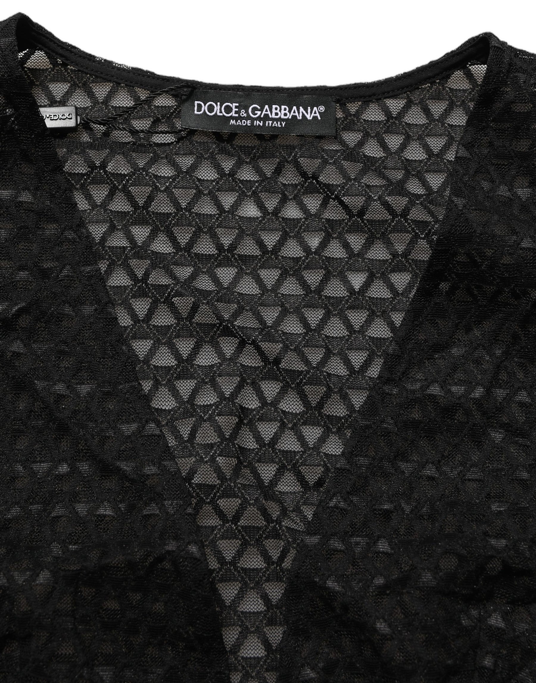 Dolce & Gabbana Black Nylon Fishnet Long Sleeve Cropped Top | Regal Royce