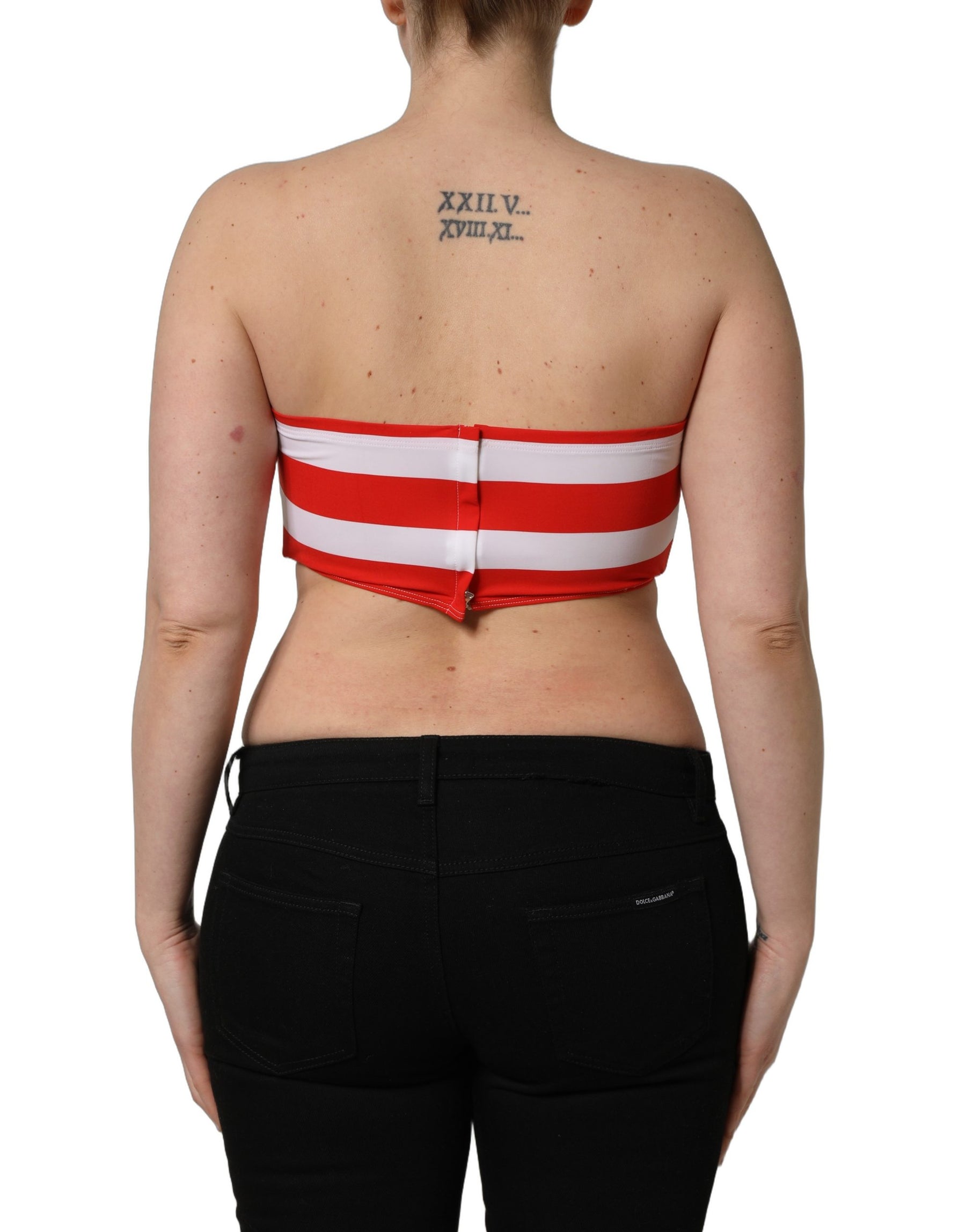 Dolce & Gabbana White Red Nylon Striped Ribbed Tube Crop Top | Regal Royce