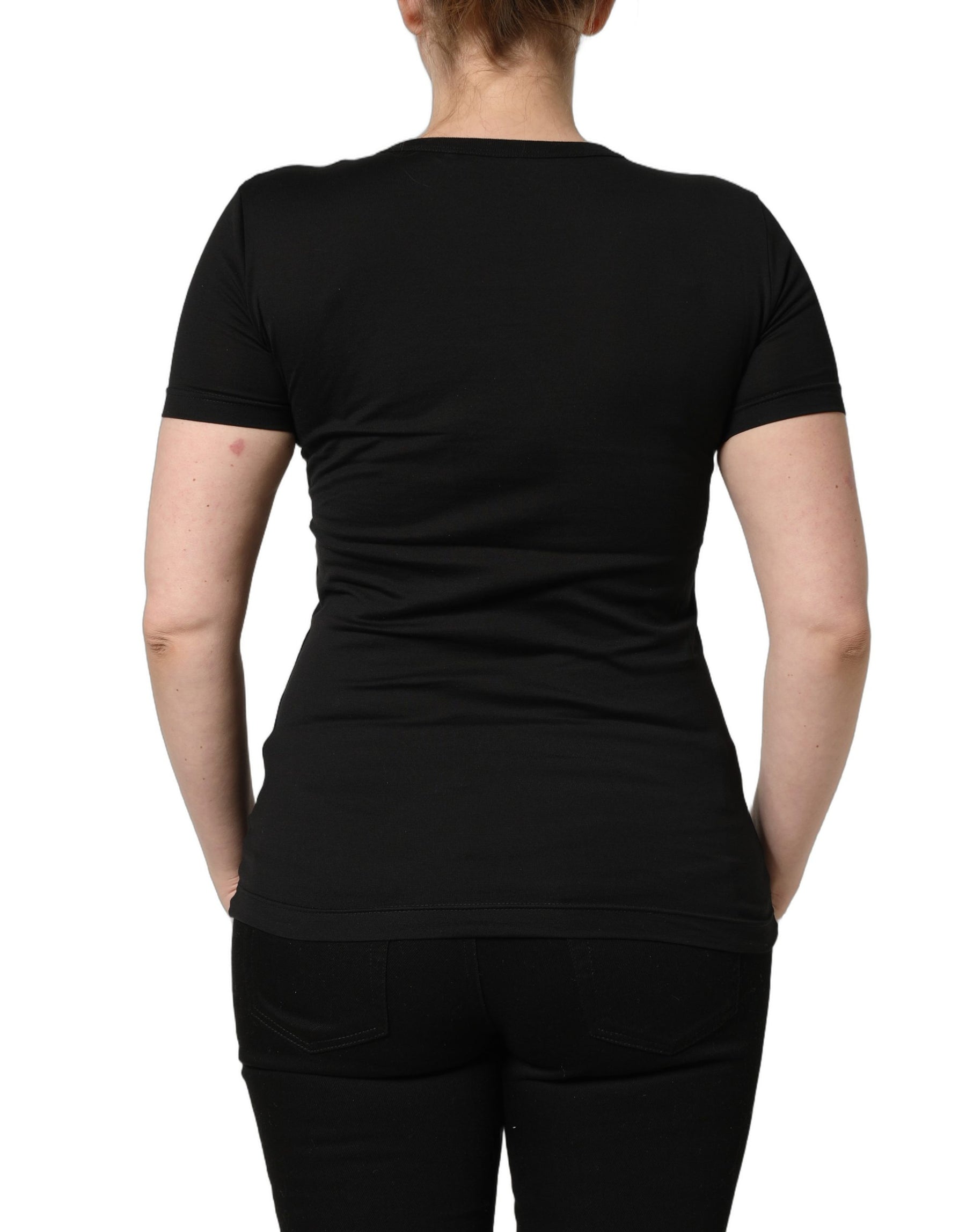 Dolce & Gabbana Black Cotton Round Neck Short Sleeve T-shirt | Regal Royce