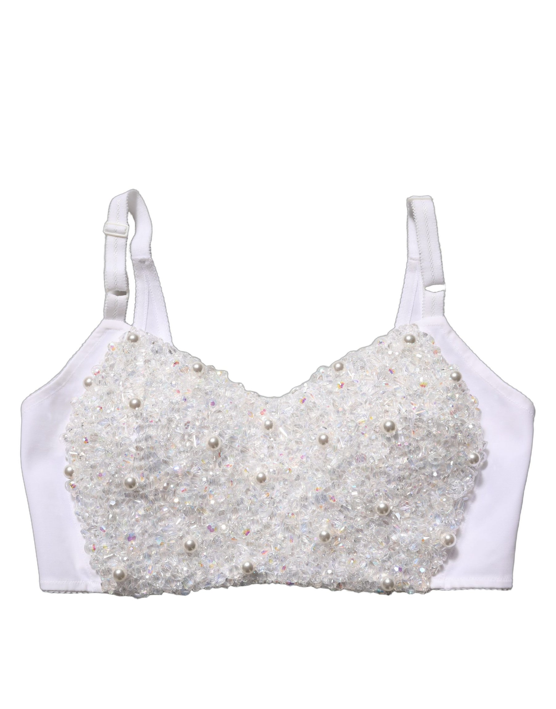 Dolce & Gabbana White Pearls Beaded Corset Bustier Crop Top | Regal Royce