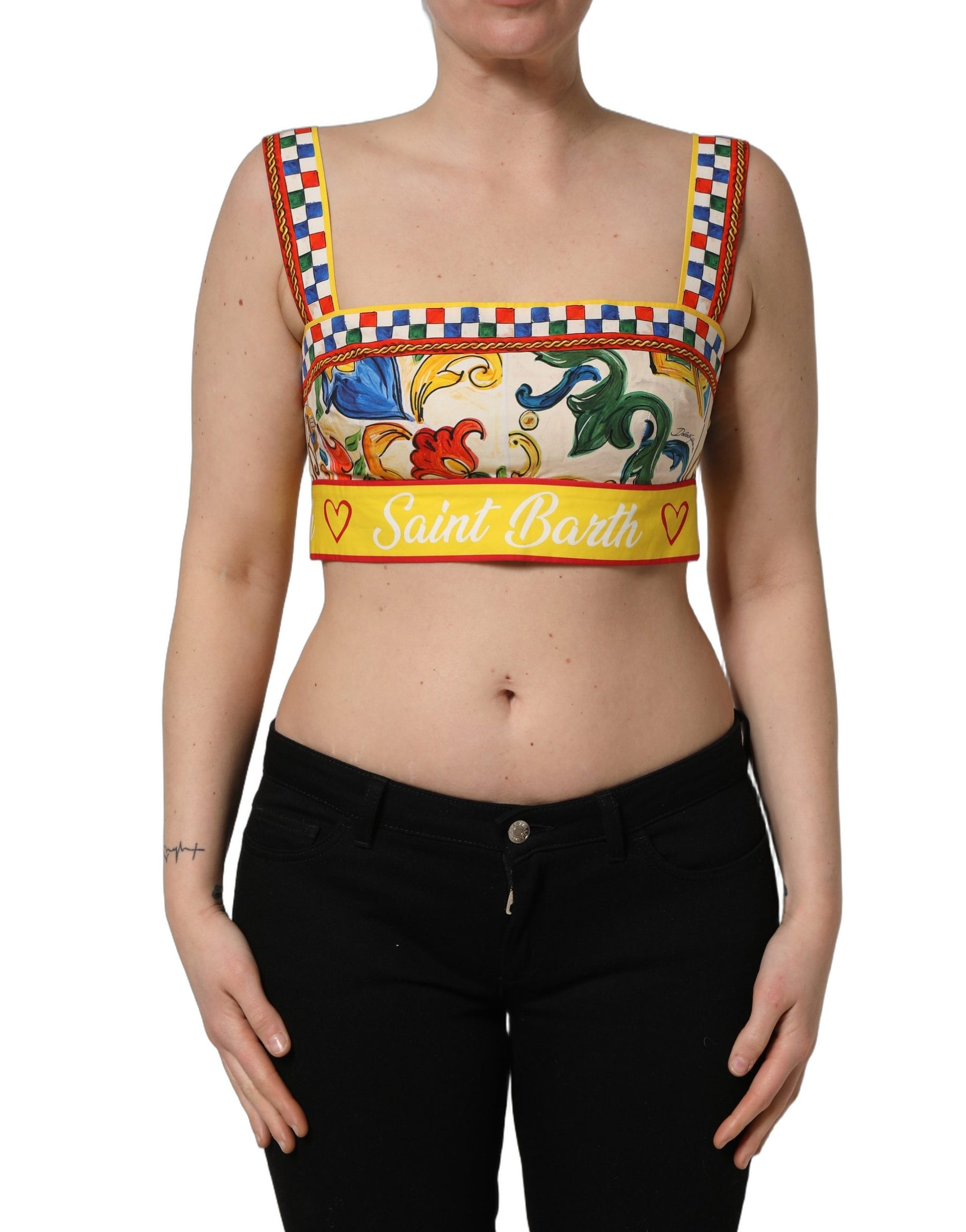 Dolce & Gabbana Multicolor Majolica Print Cotton Crop Top | Regal Royce