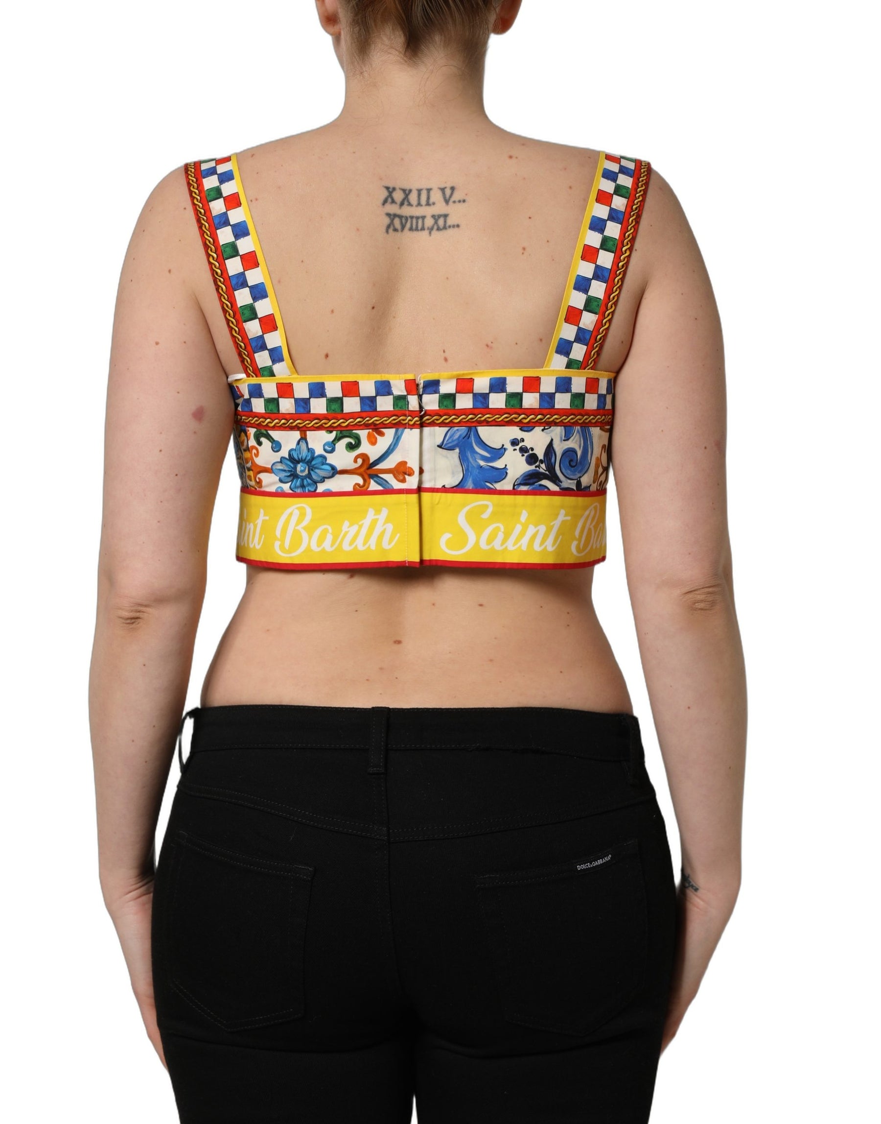 Dolce & Gabbana Multicolor Majolica Print Cotton Crop Top | Regal Royce