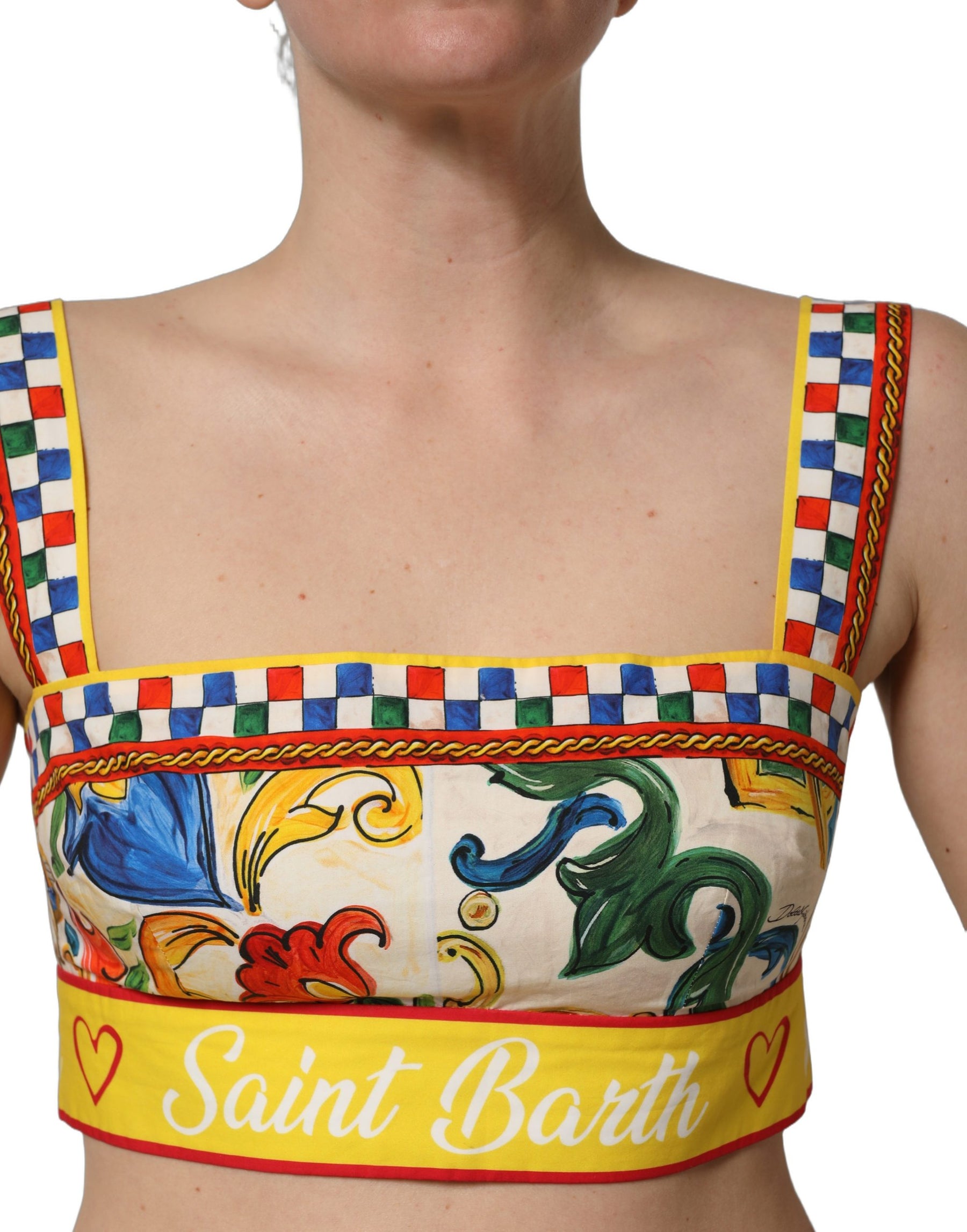 Dolce & Gabbana Multicolor Majolica Print Cotton Crop Top | Regal Royce