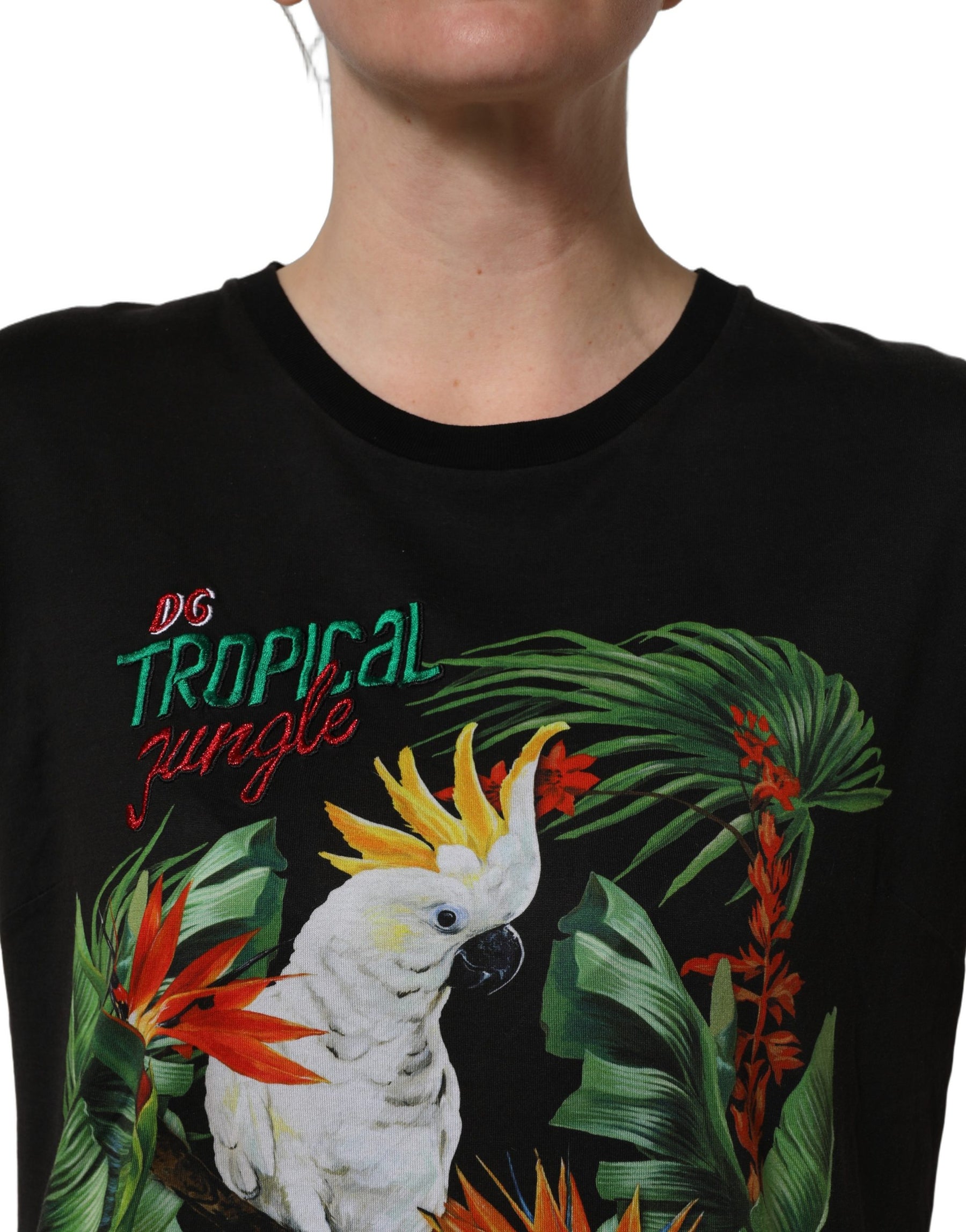 Dolce & Gabbana Black Tropical Jungle Round Neck T-shirt | Regal Royce
