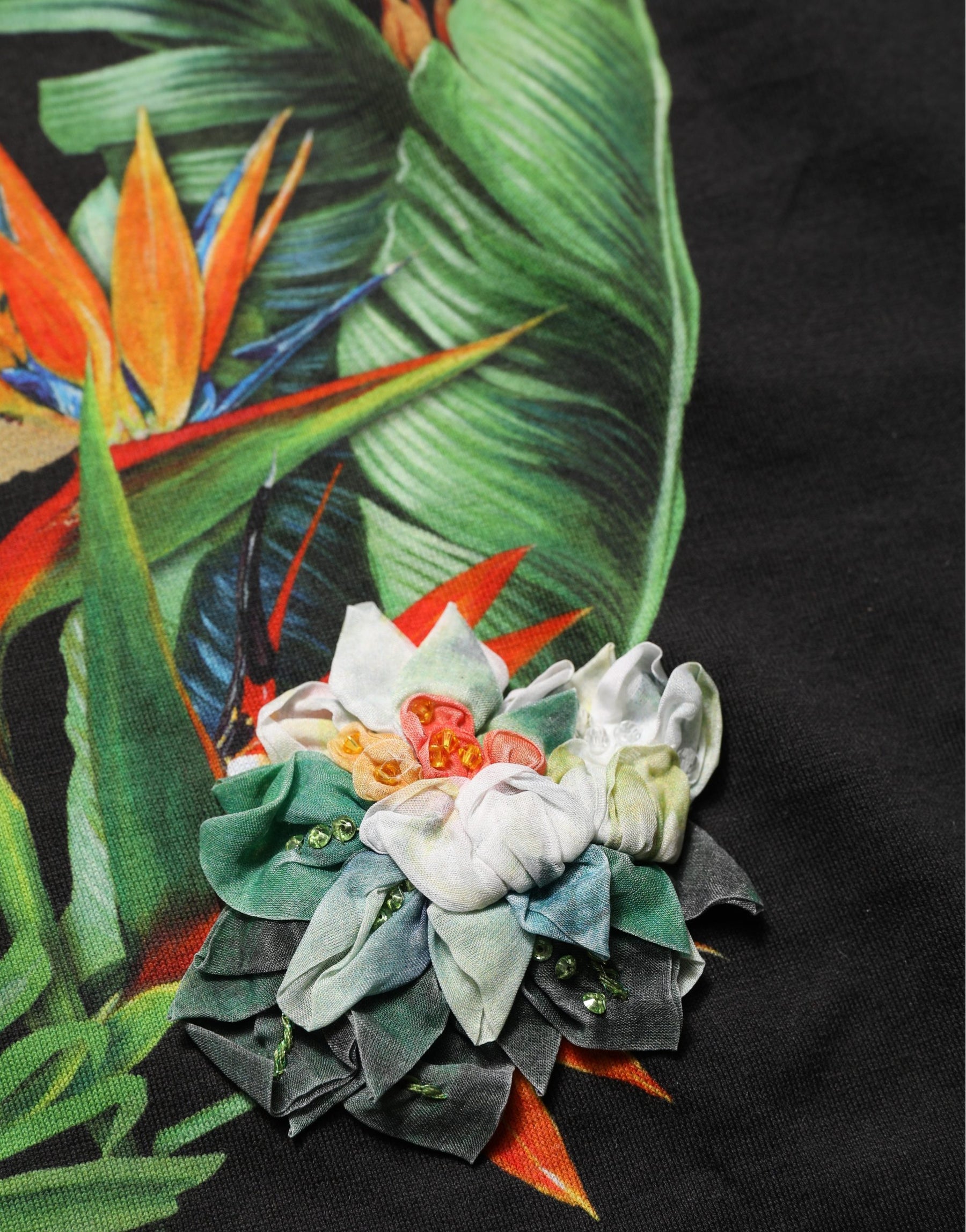 Dolce & Gabbana Black Tropical Jungle Round Neck T-shirt | Regal Royce