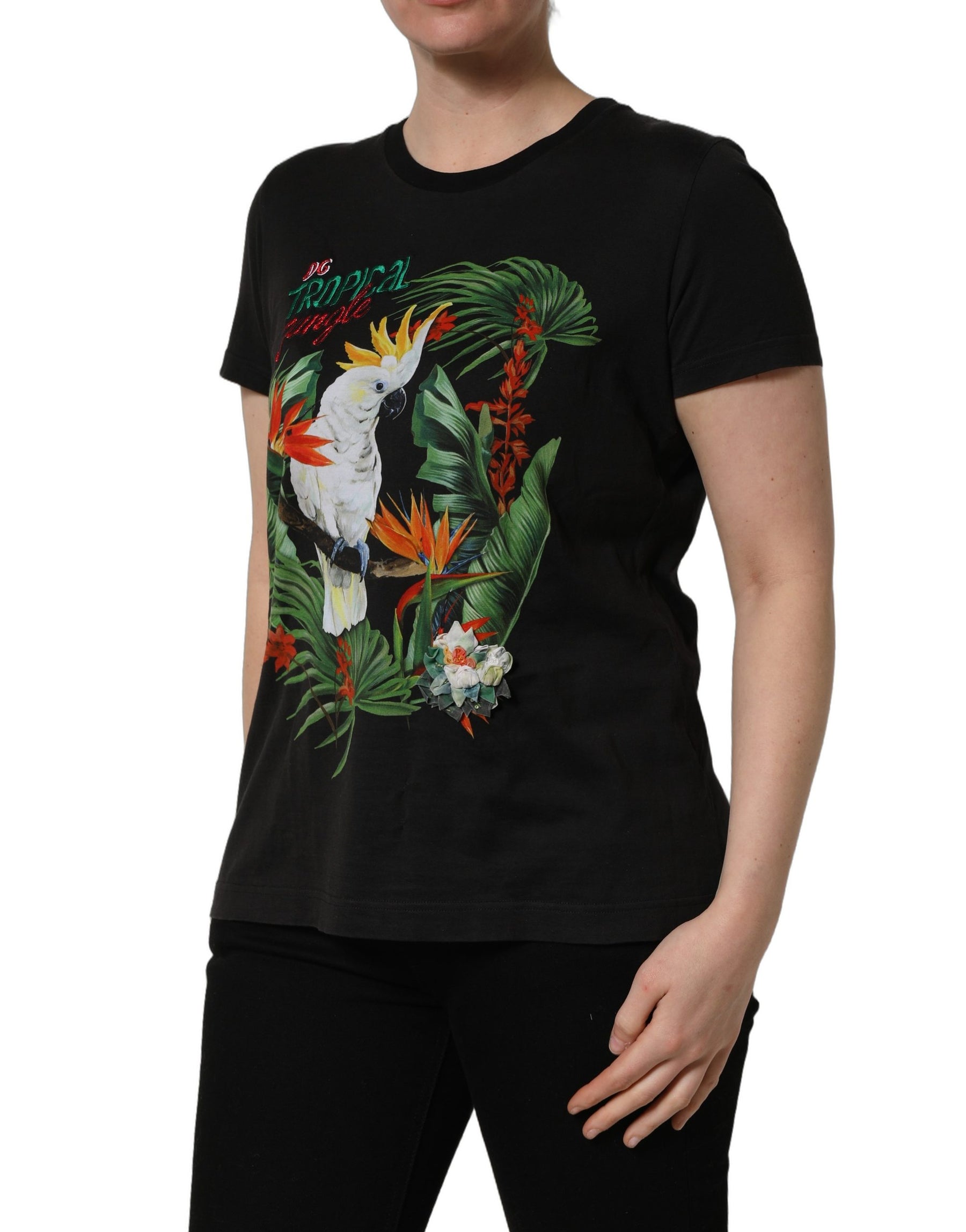 Dolce & Gabbana Black Tropical Jungle Round Neck T-shirt | Regal Royce