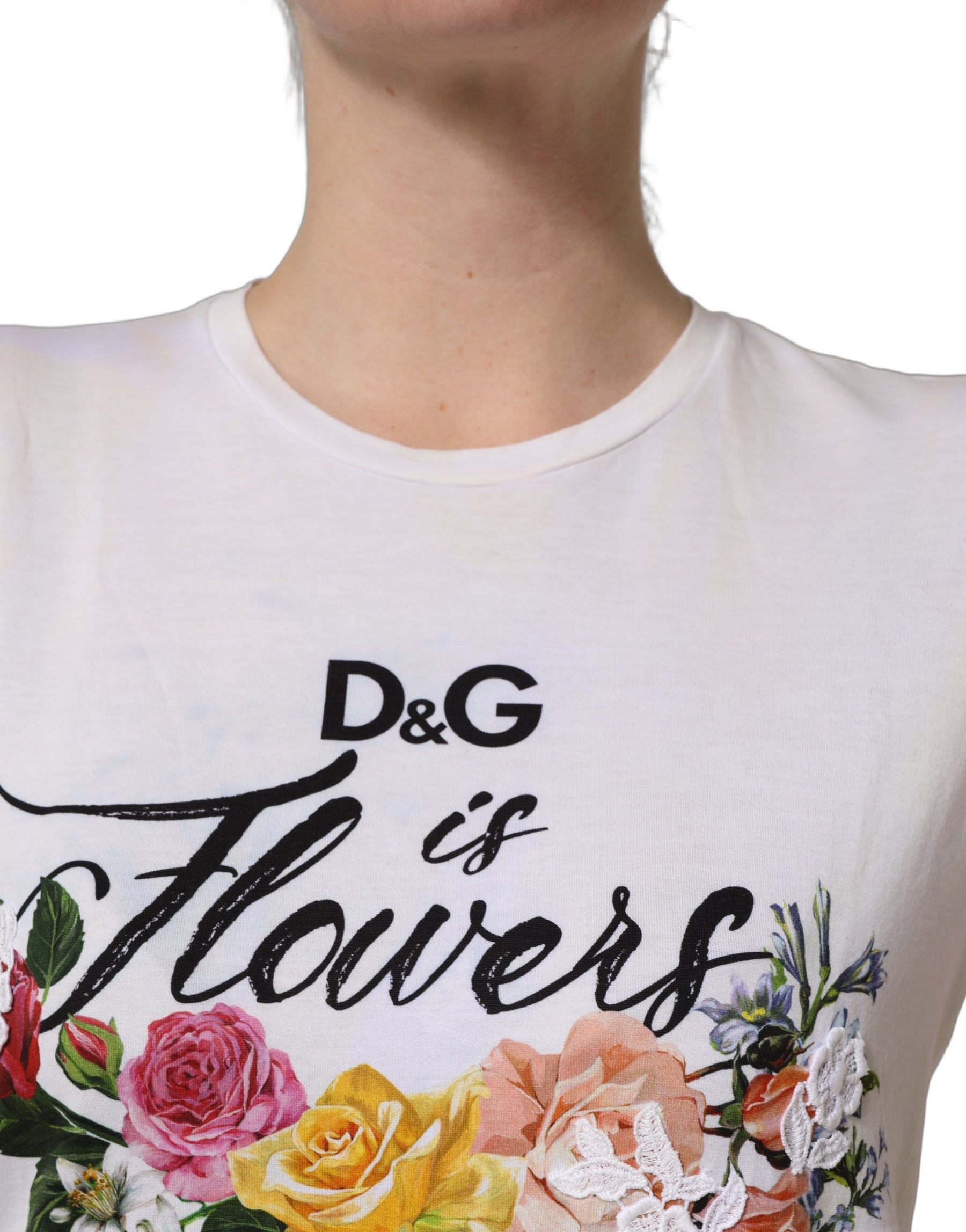 Dolce & Gabbana White D&G is Flowers Print Round Neck T-shirt | Regal Royce