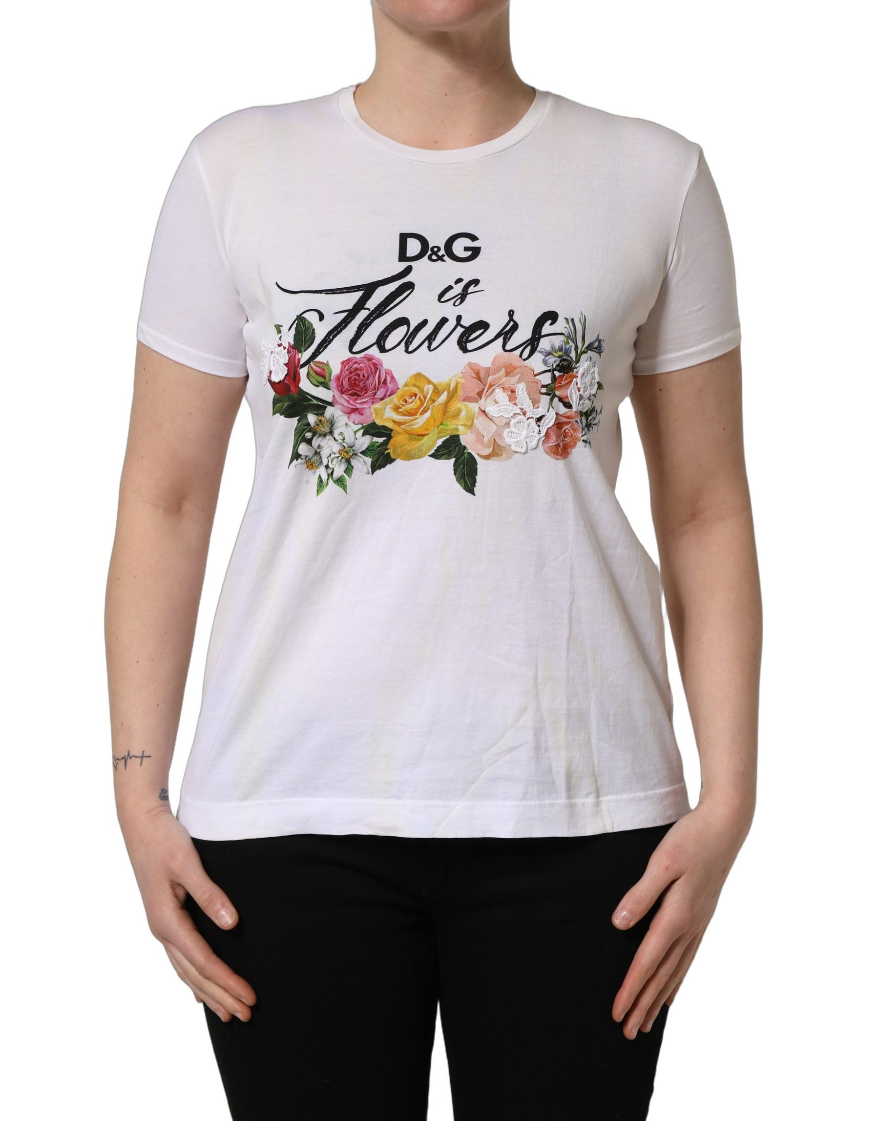 Dolce & Gabbana White D&G is Flowers Print Round Neck T-shirt | Regal Royce