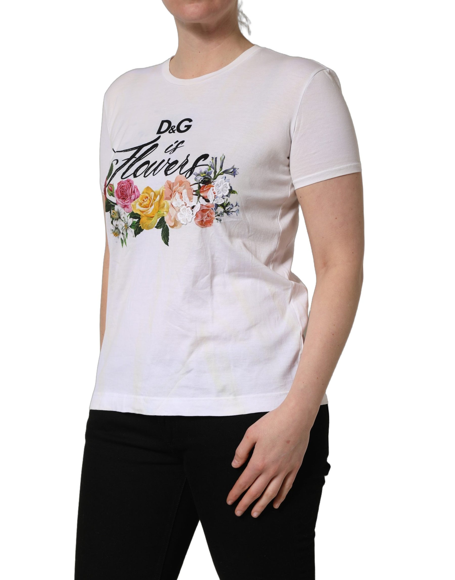 Dolce & Gabbana White D&G is Flowers Print Round Neck T-shirt | Regal Royce