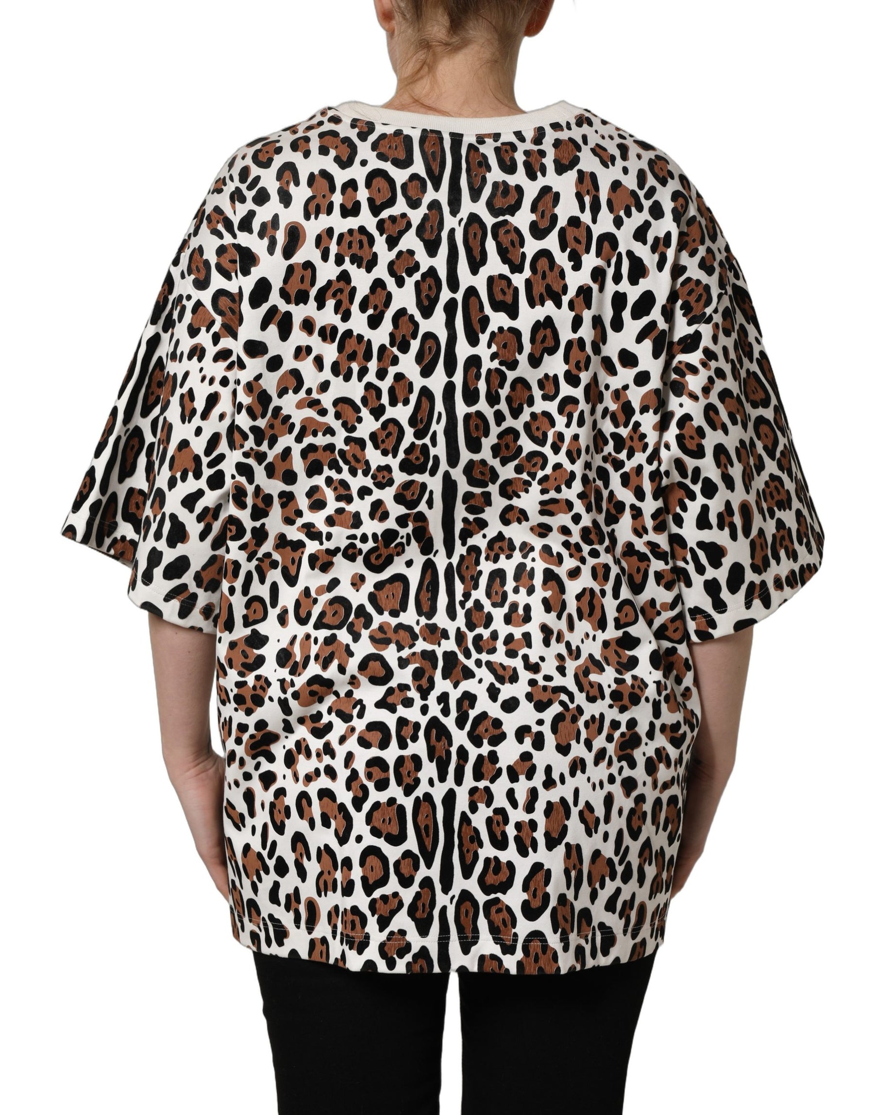 Dolce & Gabbana Multicolor Leopard Print Crew Neck T-shirt | Regal Royce