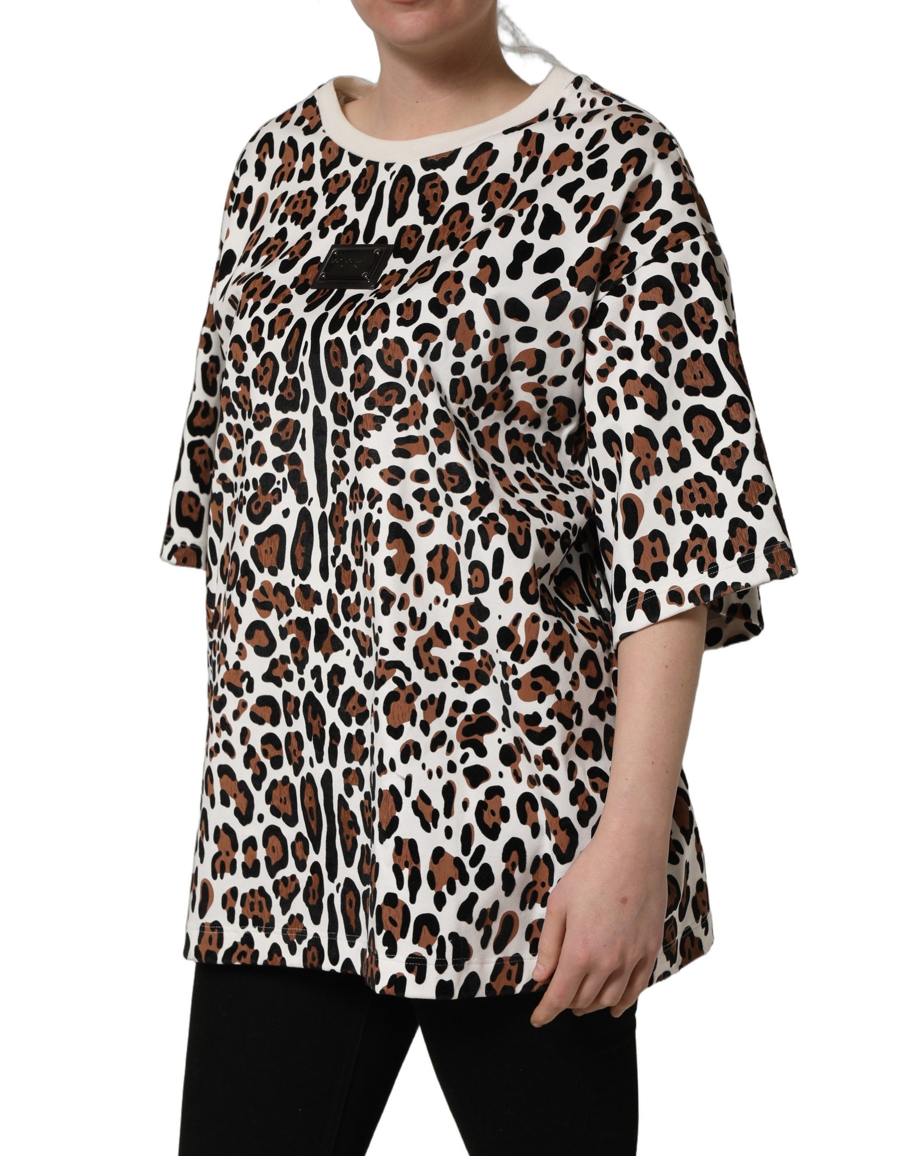 Dolce & Gabbana Multicolor Leopard Print Crew Neck T-shirt | Regal Royce