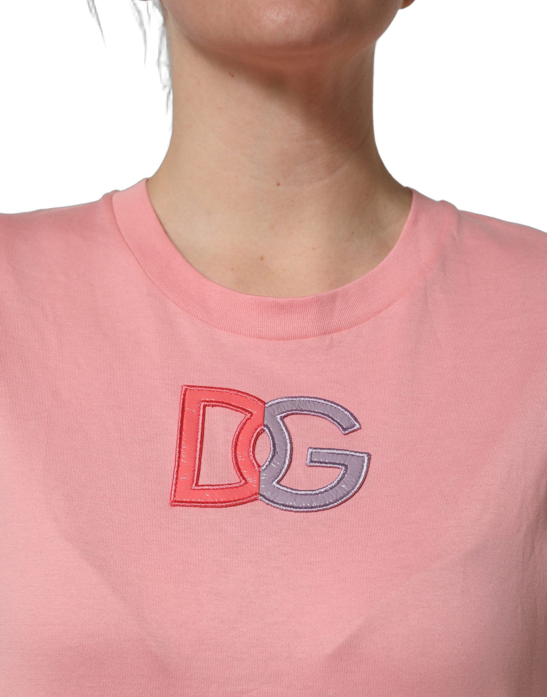 Dolce & Gabbana Pink Cotton DG Logo Round Neck Tank T-shirt | Regal Royce