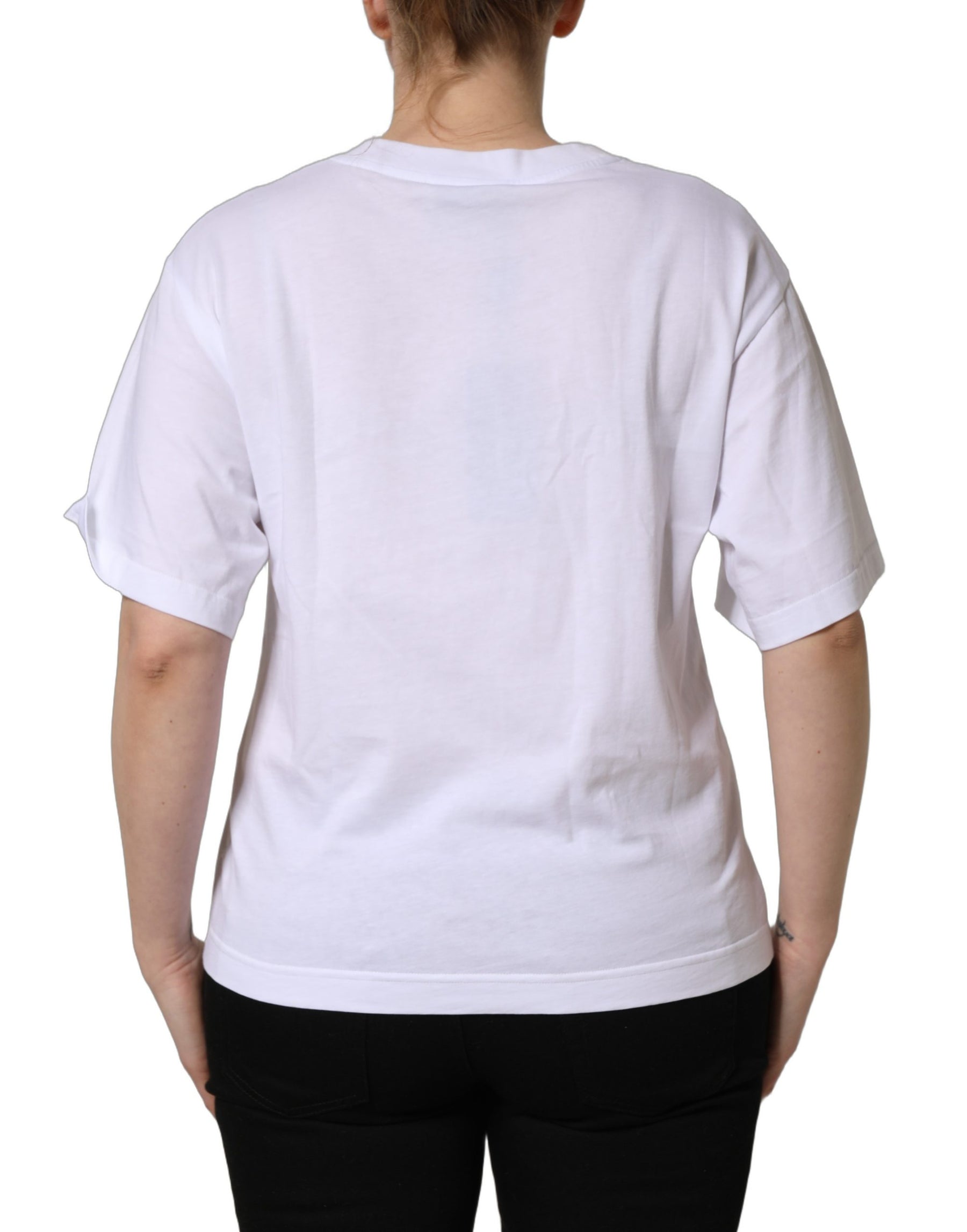 Dolce & Gabbana White Cotton DG Logo Patch Crew Neck T-shirt | Regal Royce