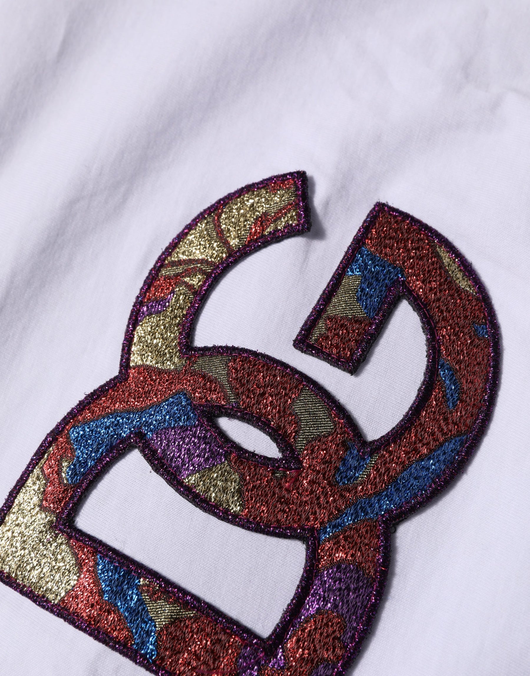 Dolce & Gabbana White Cotton DG Logo Patch Crew Neck T-shirt | Regal Royce