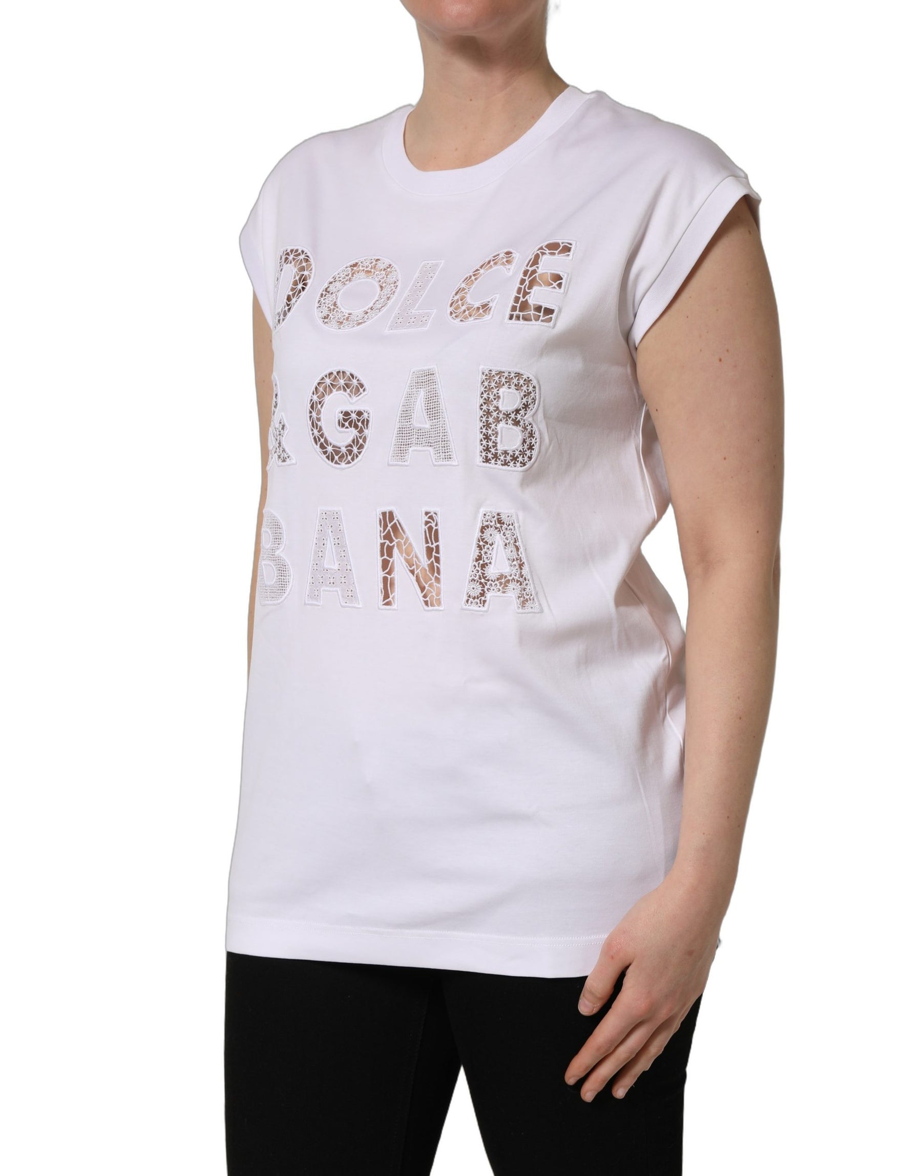 Dolce & Gabbana White Logo Round Neck Sleeveless T-shirt | Regal Royce